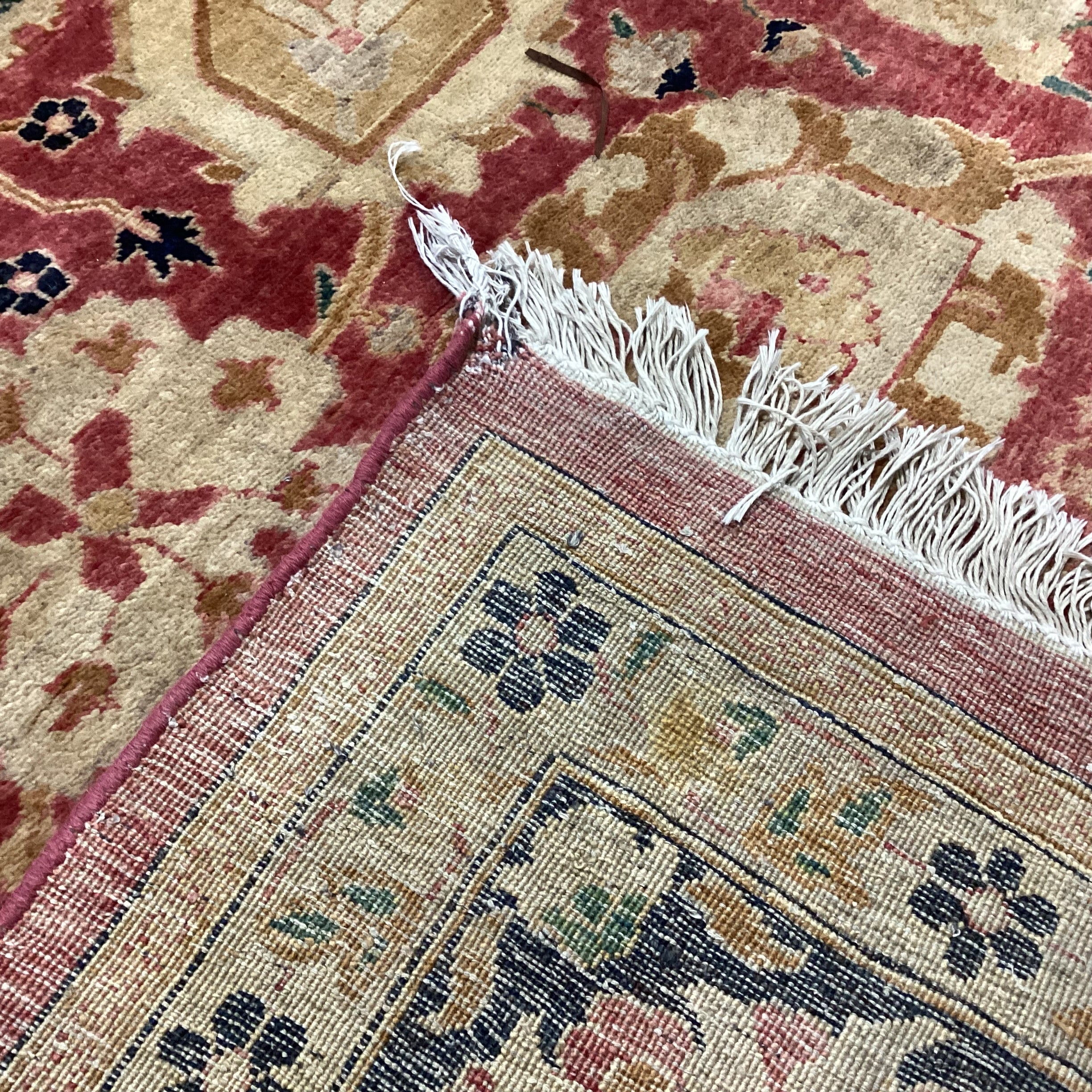 Gold Red & Black Floral Hand Woven Wool Rug 8'x 10'3"