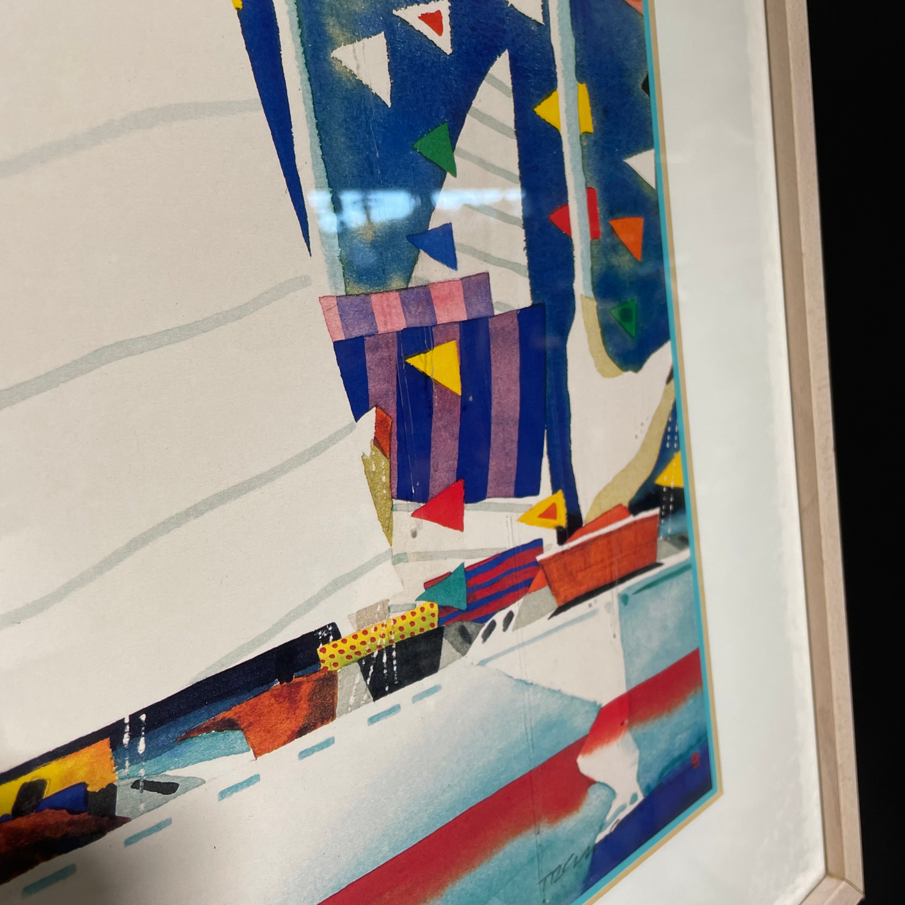 Ian Tremewen "Boats 'N The Harbour" Print In Light Wood Frame 37" x 30"