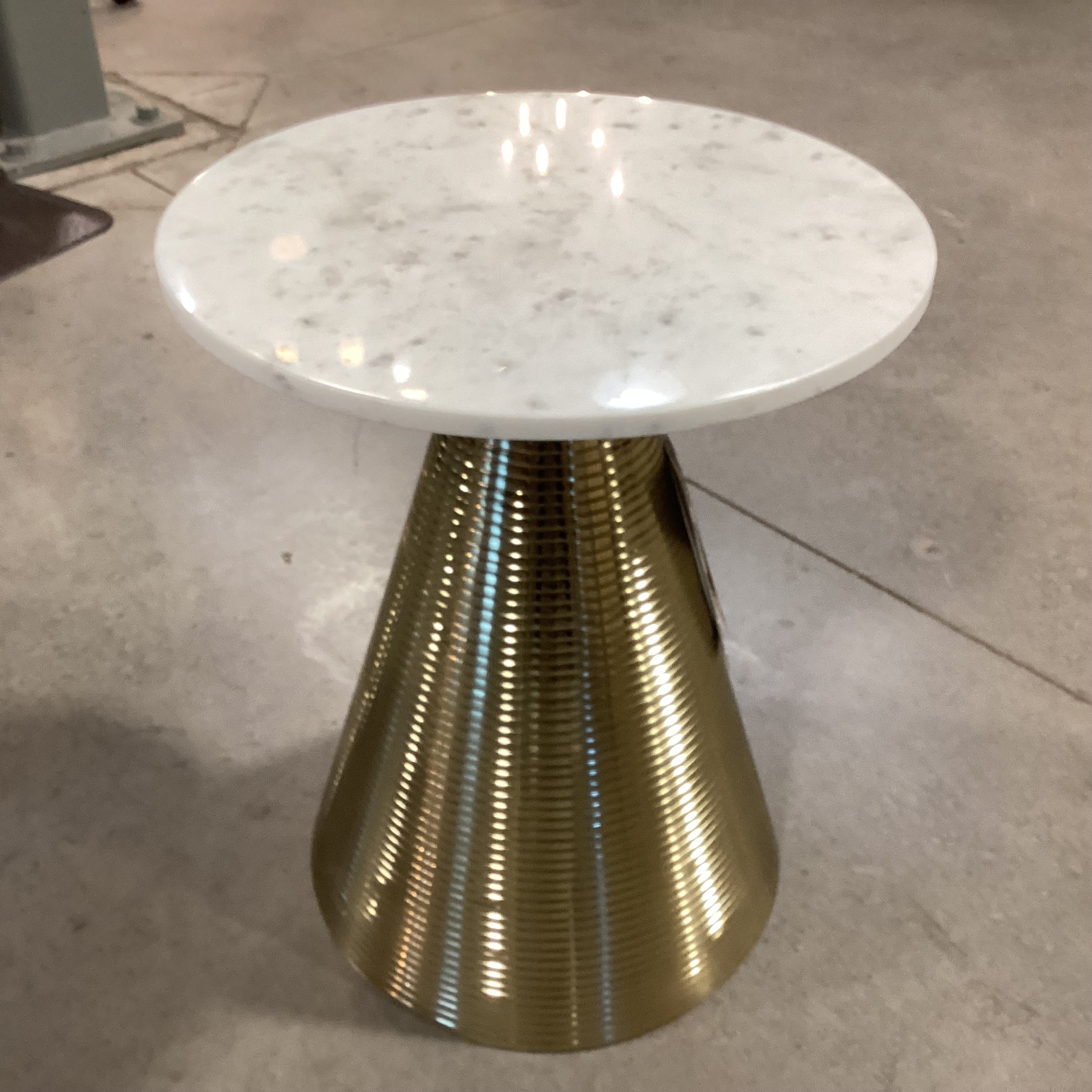 TOV Furniture Tempo Gold Metal Conical Base & Round Marble Accent Table