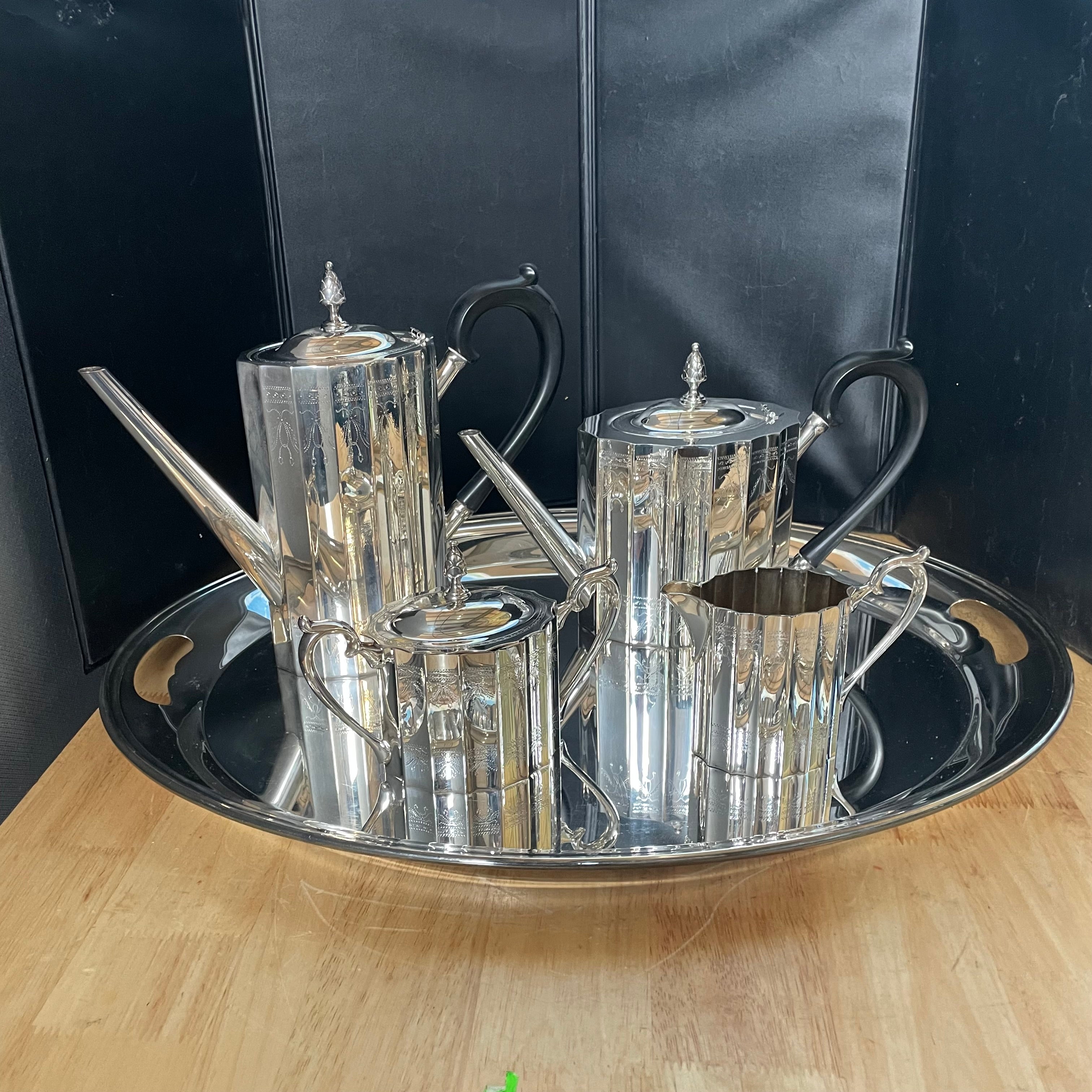 Vintage 1940-1960 Lunt Fluted Silverplated Paul Revere/Colonial Classic 5 Piece Tea Set