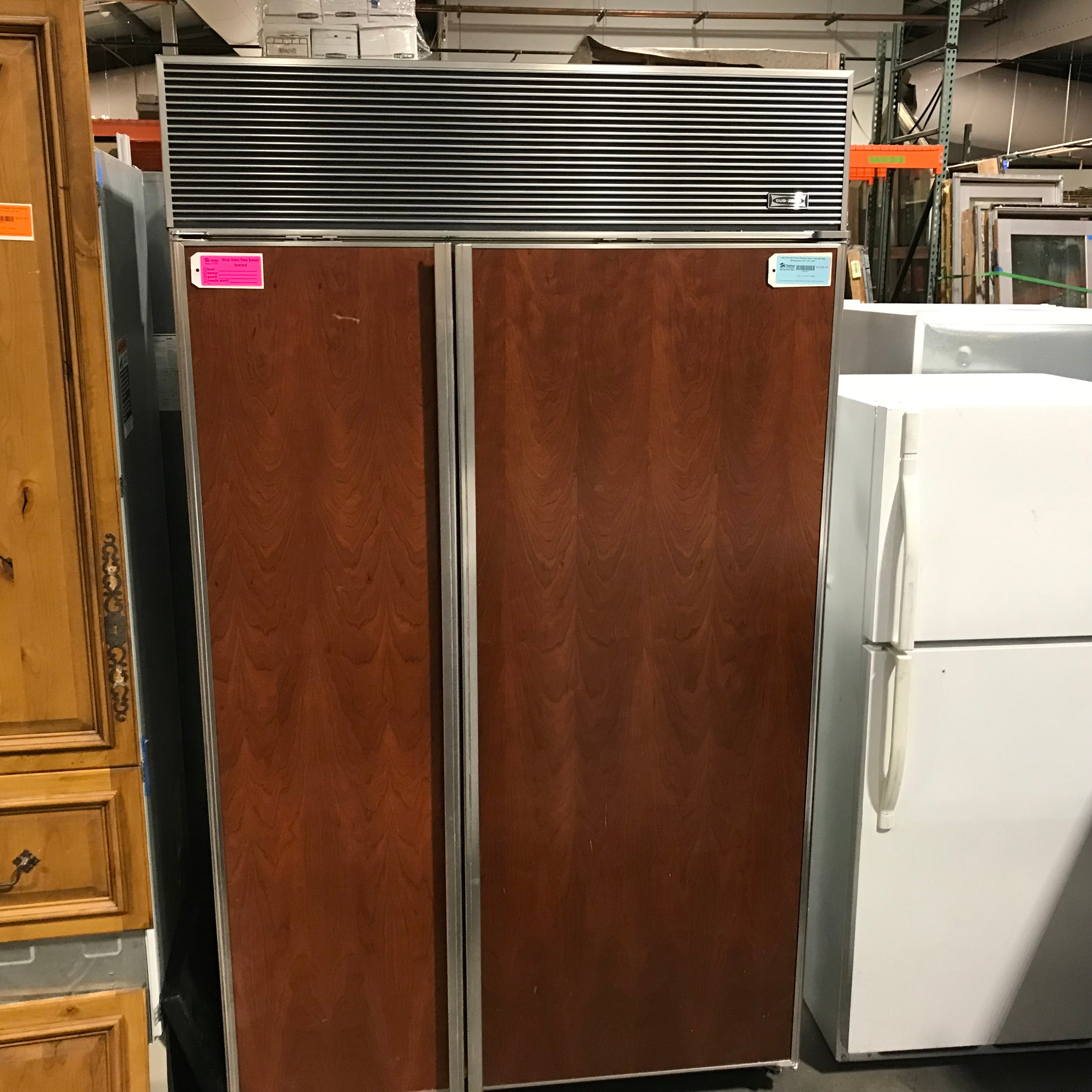 Sub-Zero 632 Wood Paneled Doors Side-By-Side Refrigerator 48"x 25"x 84"