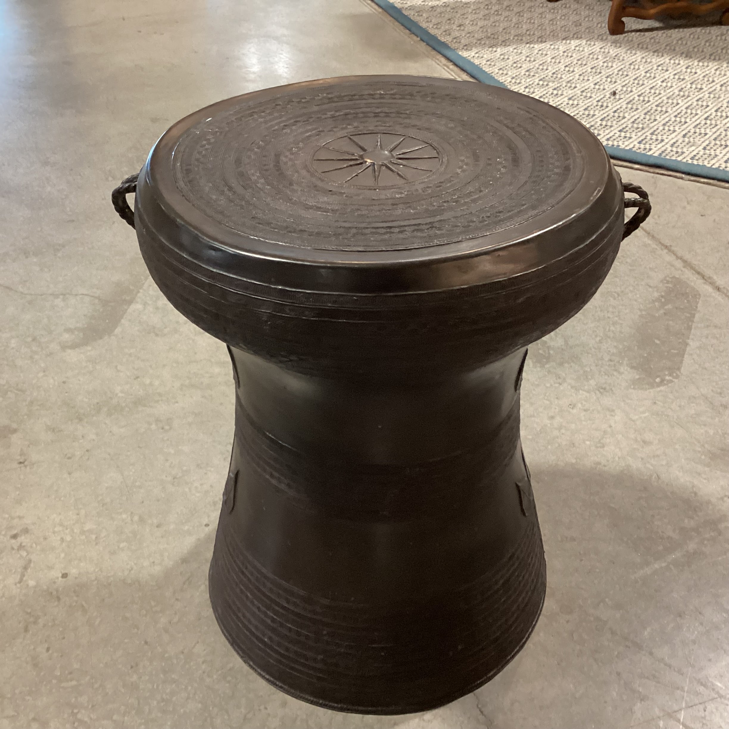 Asian Bronze Rain Drum Style Accent Table 21" Diameter x 24"