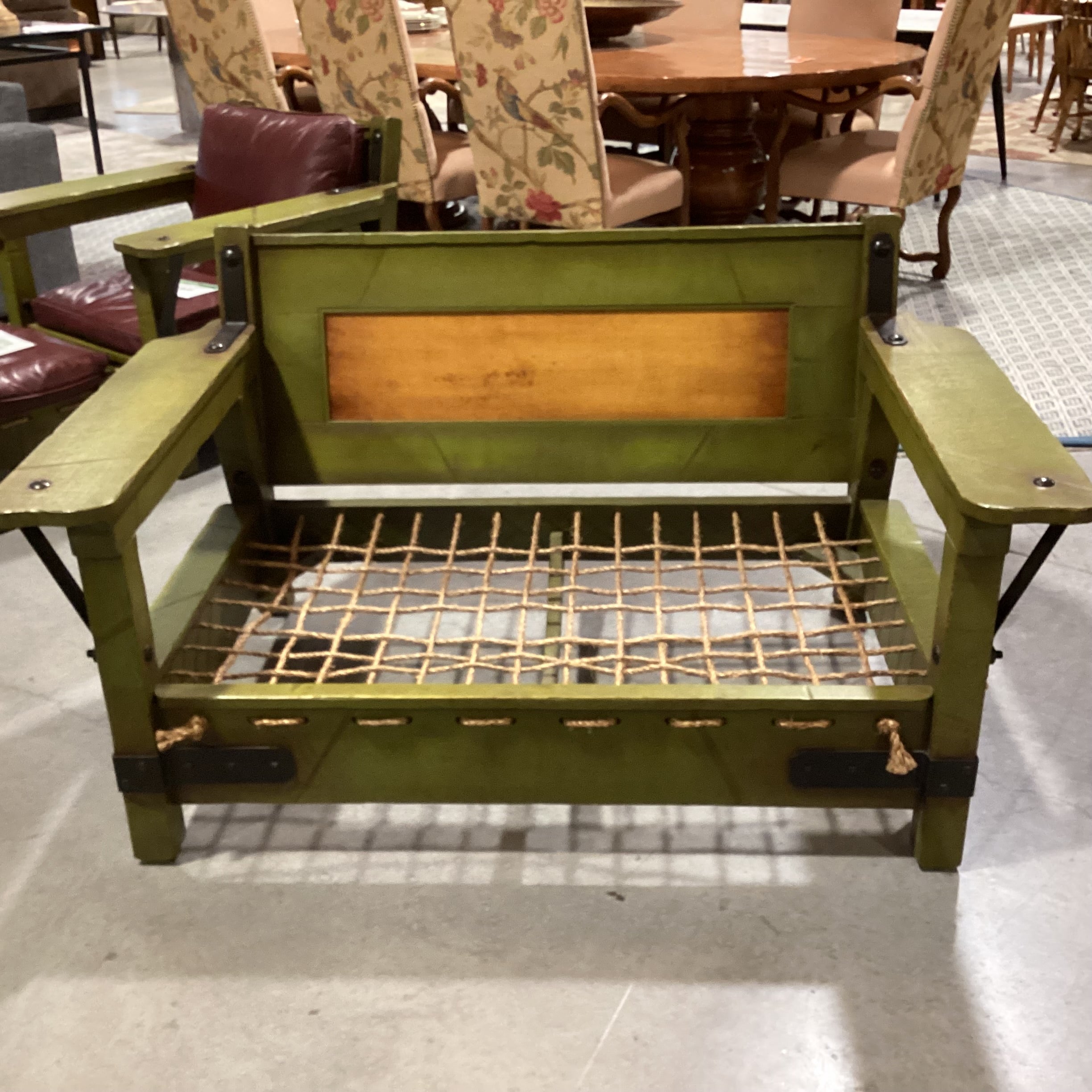 Art in Fine Forms Custom Spanish Green Alder Iron &Rope with Leather Cushions Sofa 57"x 36"x 31"