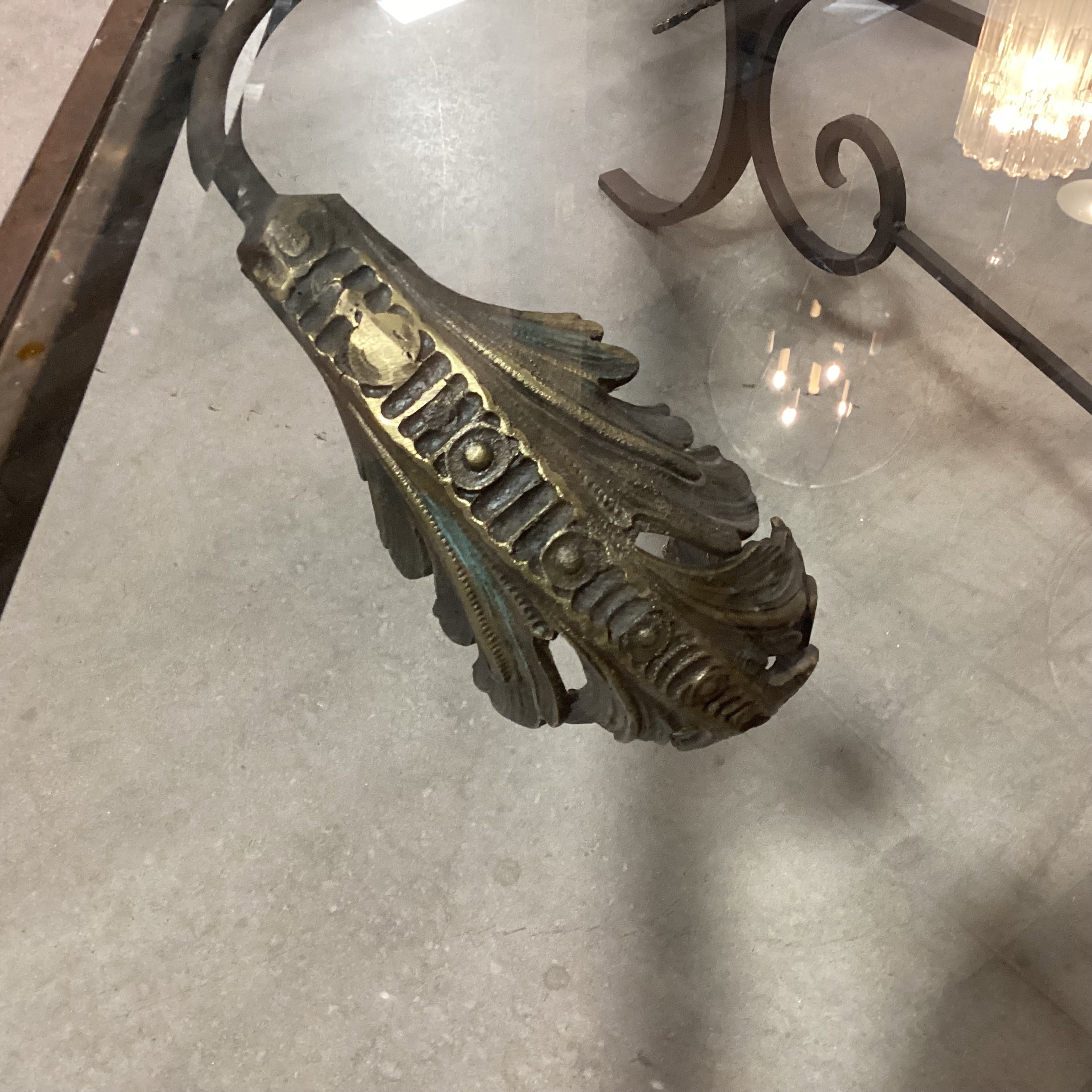 Ornate Iron & Brass Leaf with Beveled Glass Top 57.5"x 41.5"x 25"