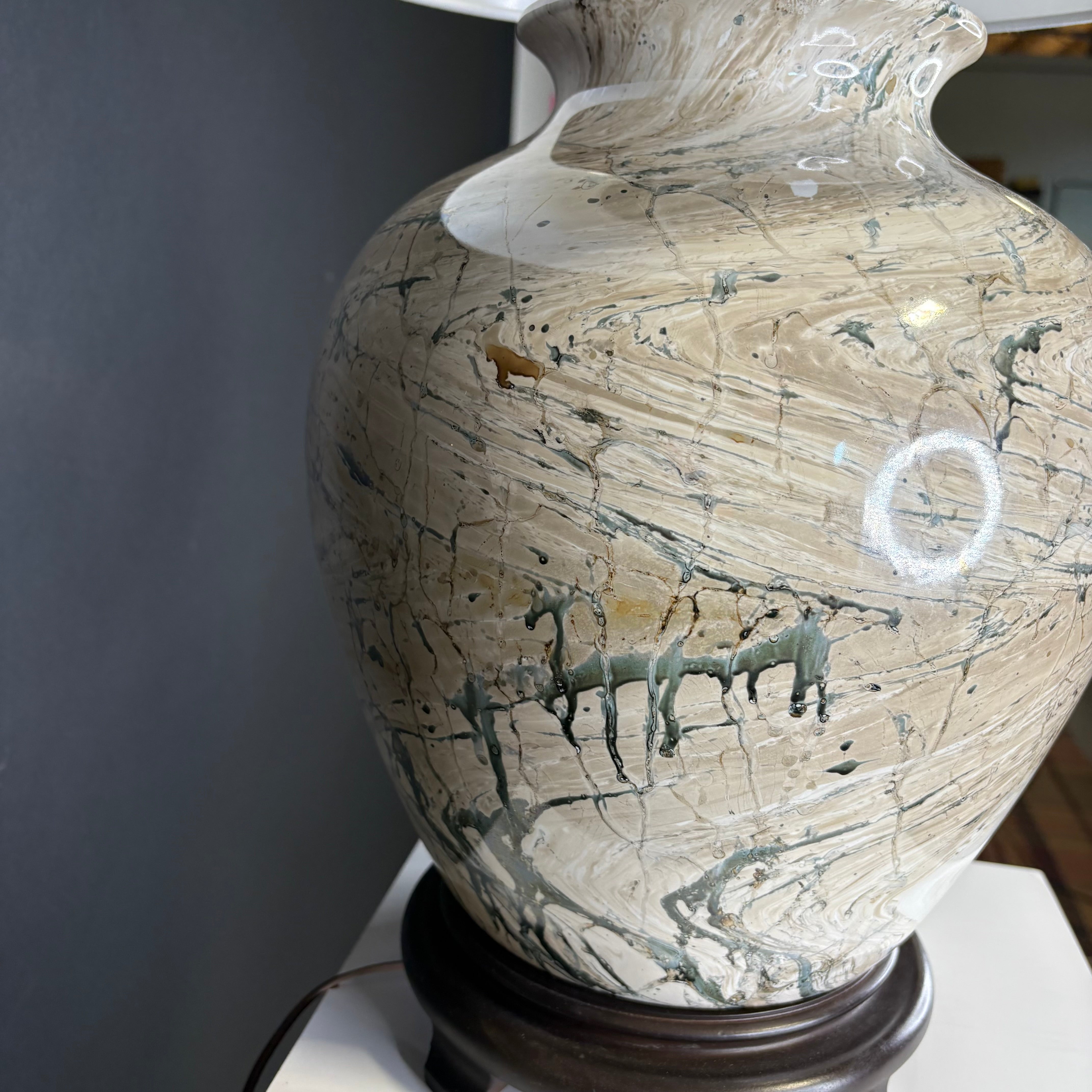 Modern Earth-tone Faux Marble with Shade Table Lamp 15” Diameter @ Shade x 26”