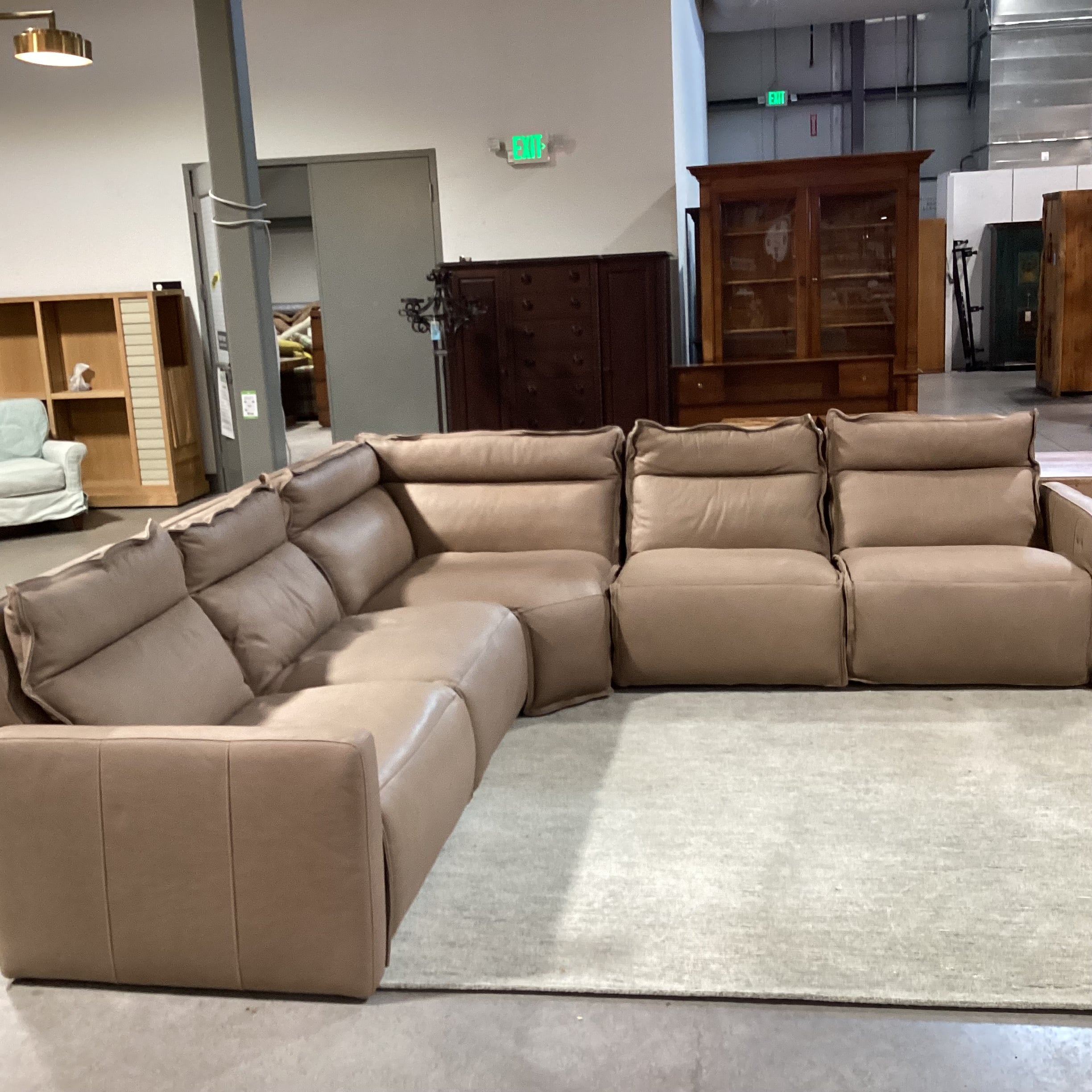 Arhaus Rowland Lanie Taupe Leather 5 Piece Power Reclining Sectional 126"x 126"x 43"x 36"