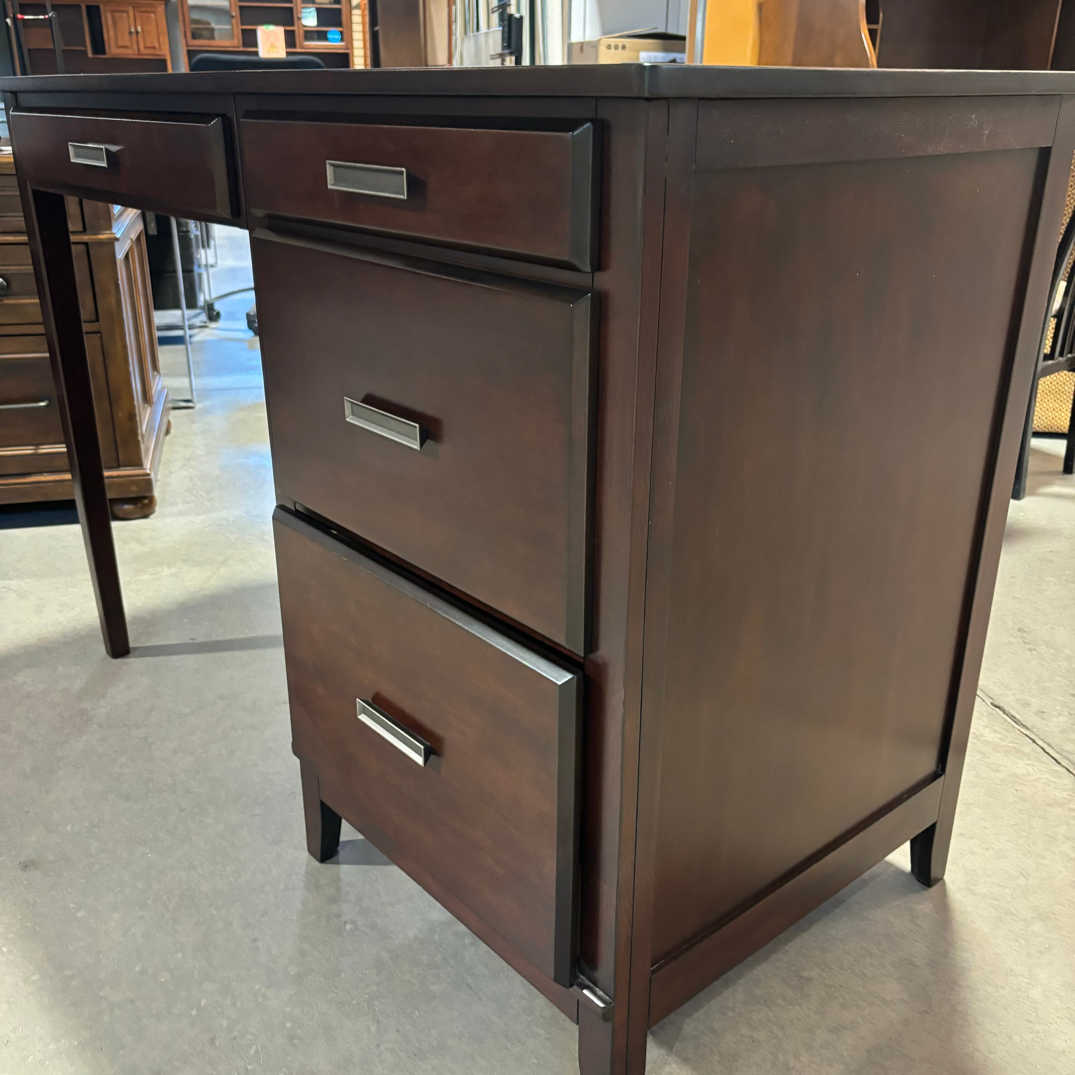 Dark Reddish Brown Finish Solid Wood 3 Drawer with Pullout Surface Desk 52"x 24"x 36"