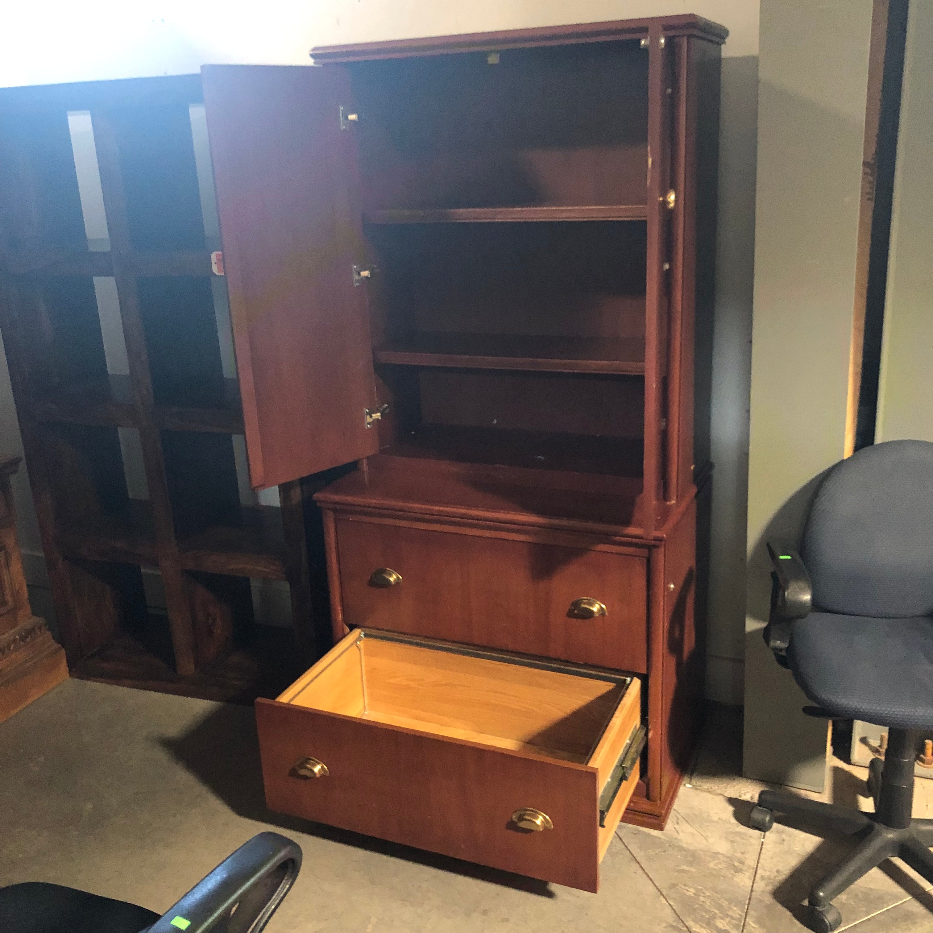 Solid Dark Finish File Cabinet & 2 Shelf Bookcase 35.5"x 21"x 71.5"
