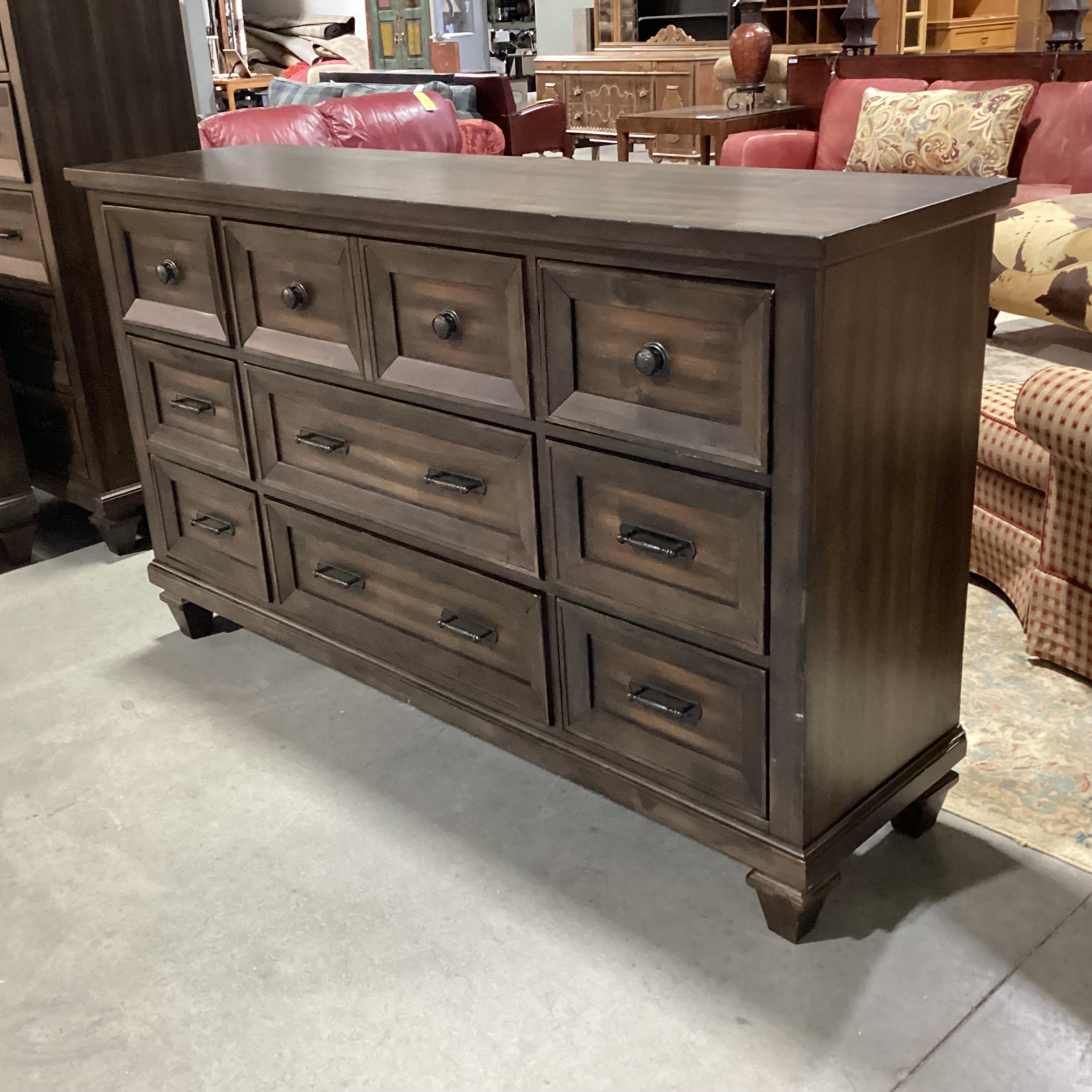 New Classic Sevilla Dark Finish Walnut 9 Drawer with Mirror Dresser 68"x 18"x 40"