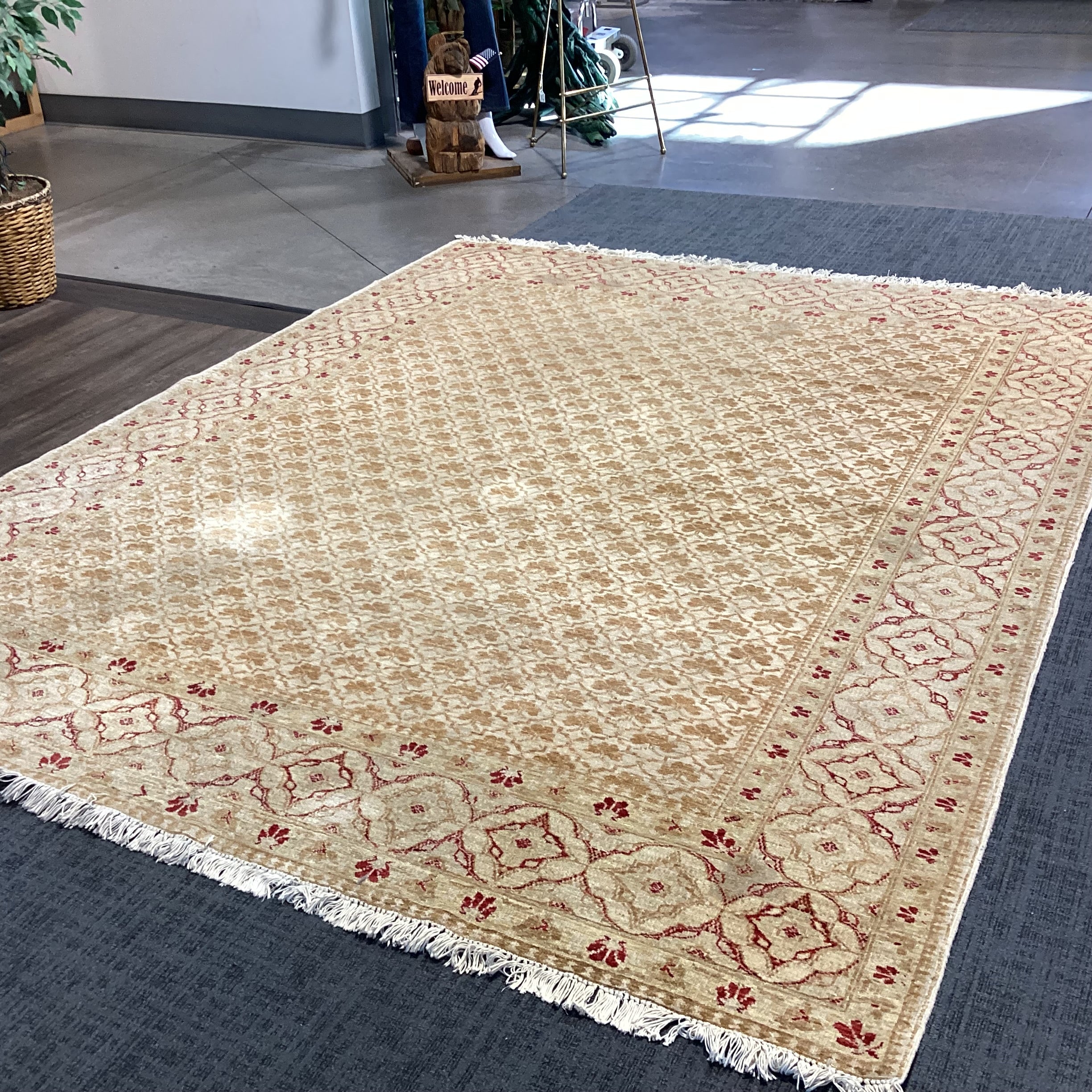 Cream Gold Rust Hand Woven Wool Rug 7'7" x 9'8"
