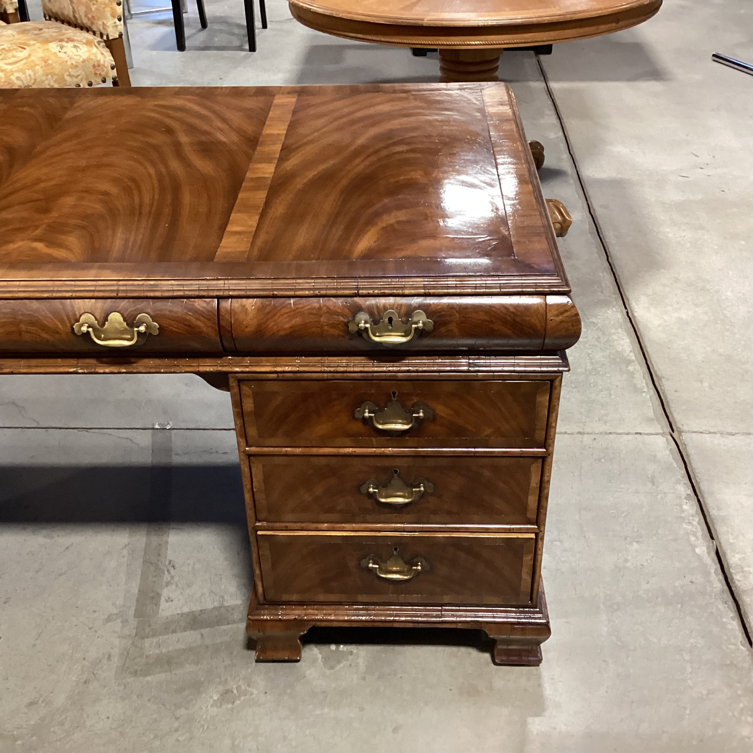 Alfonso Marina Ebastina Delaware Antiqued Primavera Wood & Brass 8 Drawer Desk 73"x 36"x 31"