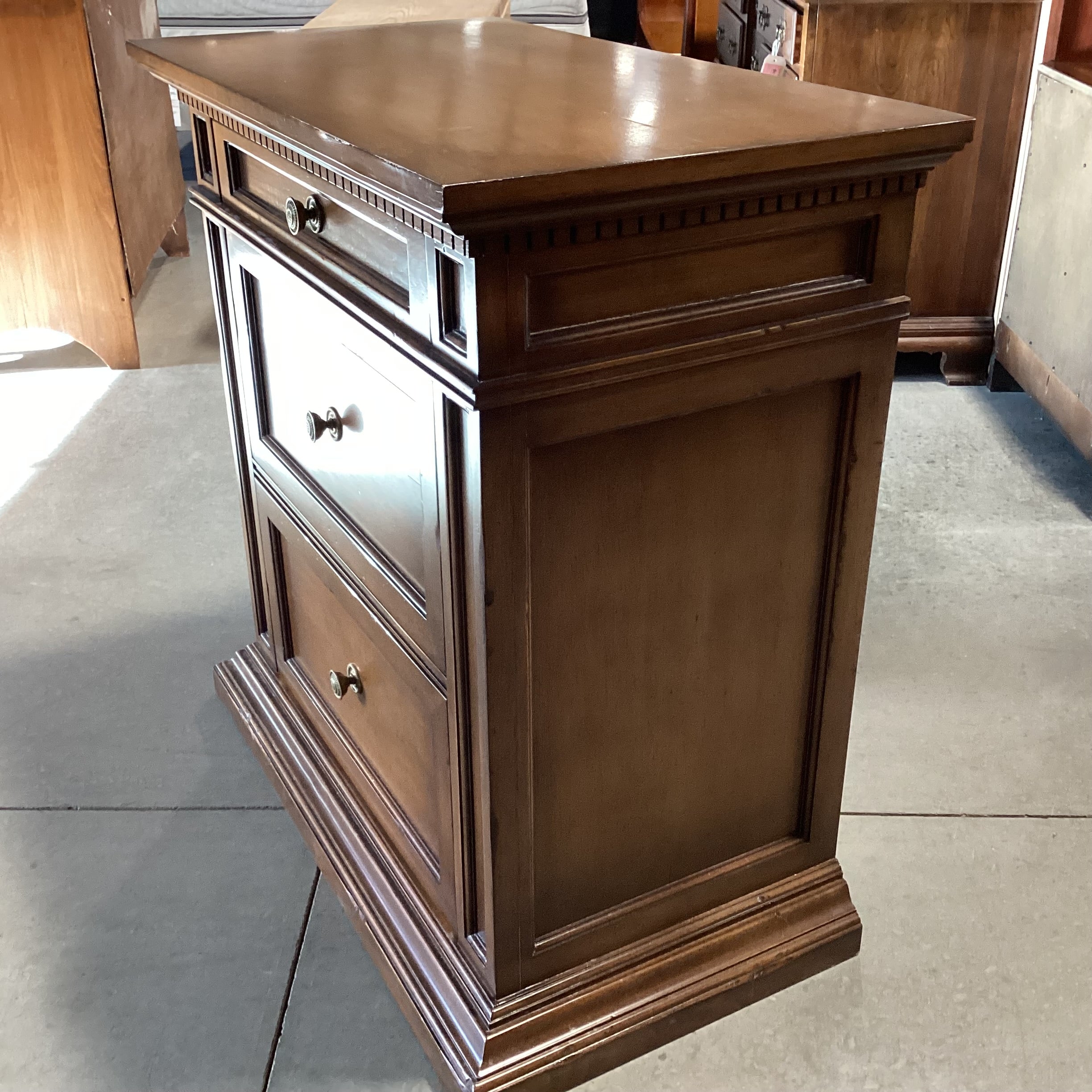 Solid Finished Carved Wood 3 Drawer Chest Nightstand 34"x 19"x 36"