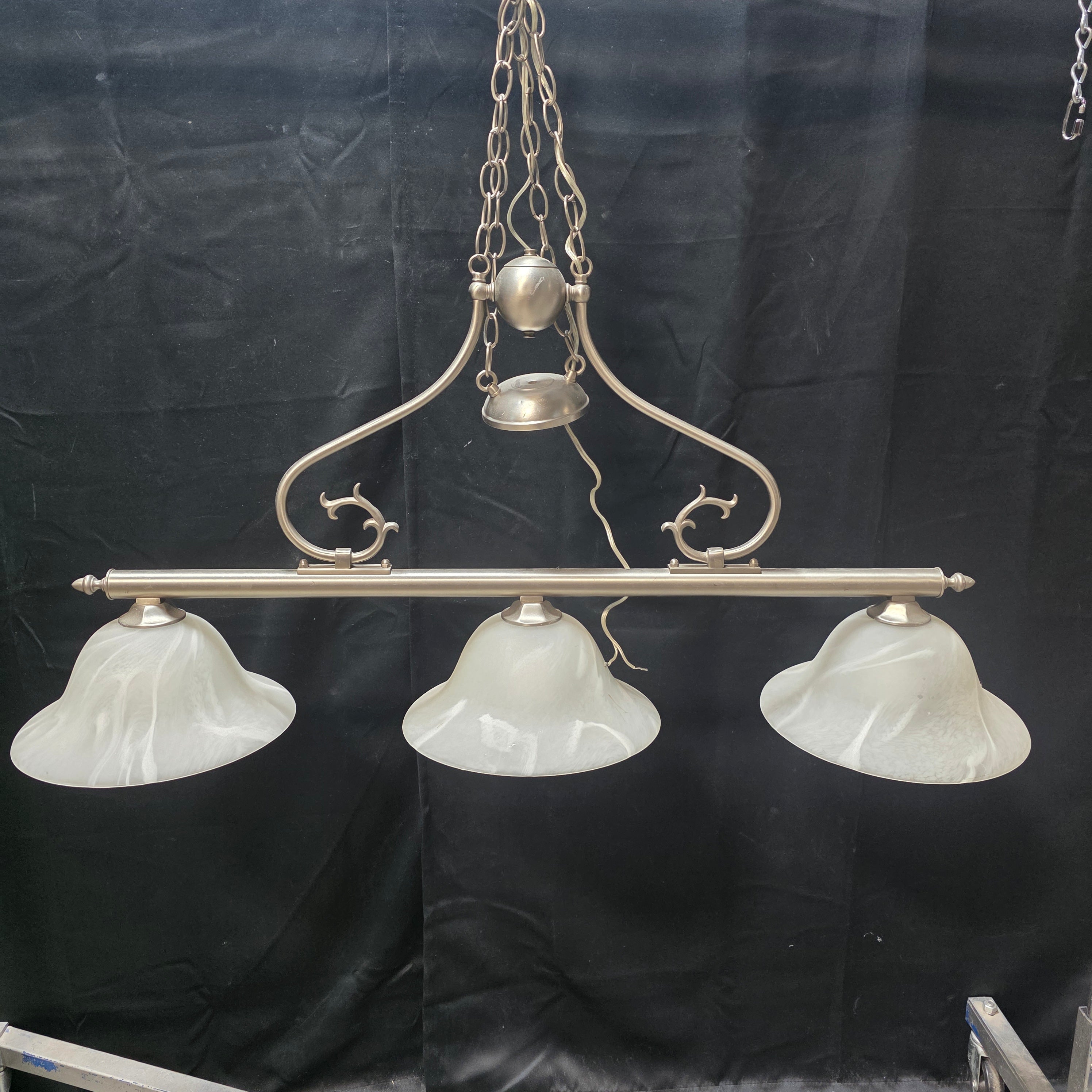 Brushed Nickel Three Light Chandelier with Alabaster Glass Shades 44"x12"x42"