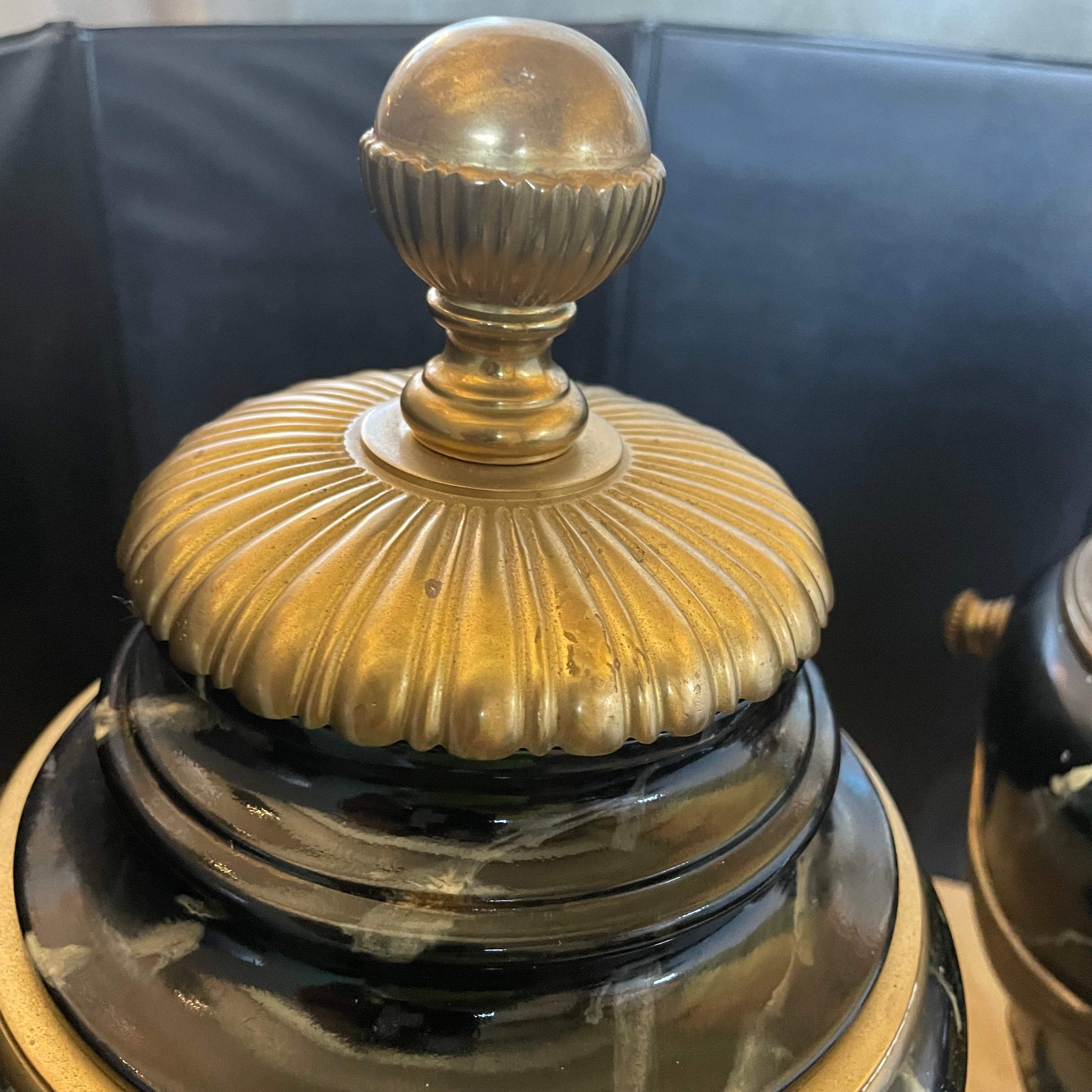 19th Century French Louis VXI Style Vert de Patricia/Blue-Veined Marble, Bronze, Ormolu Urns, Pair