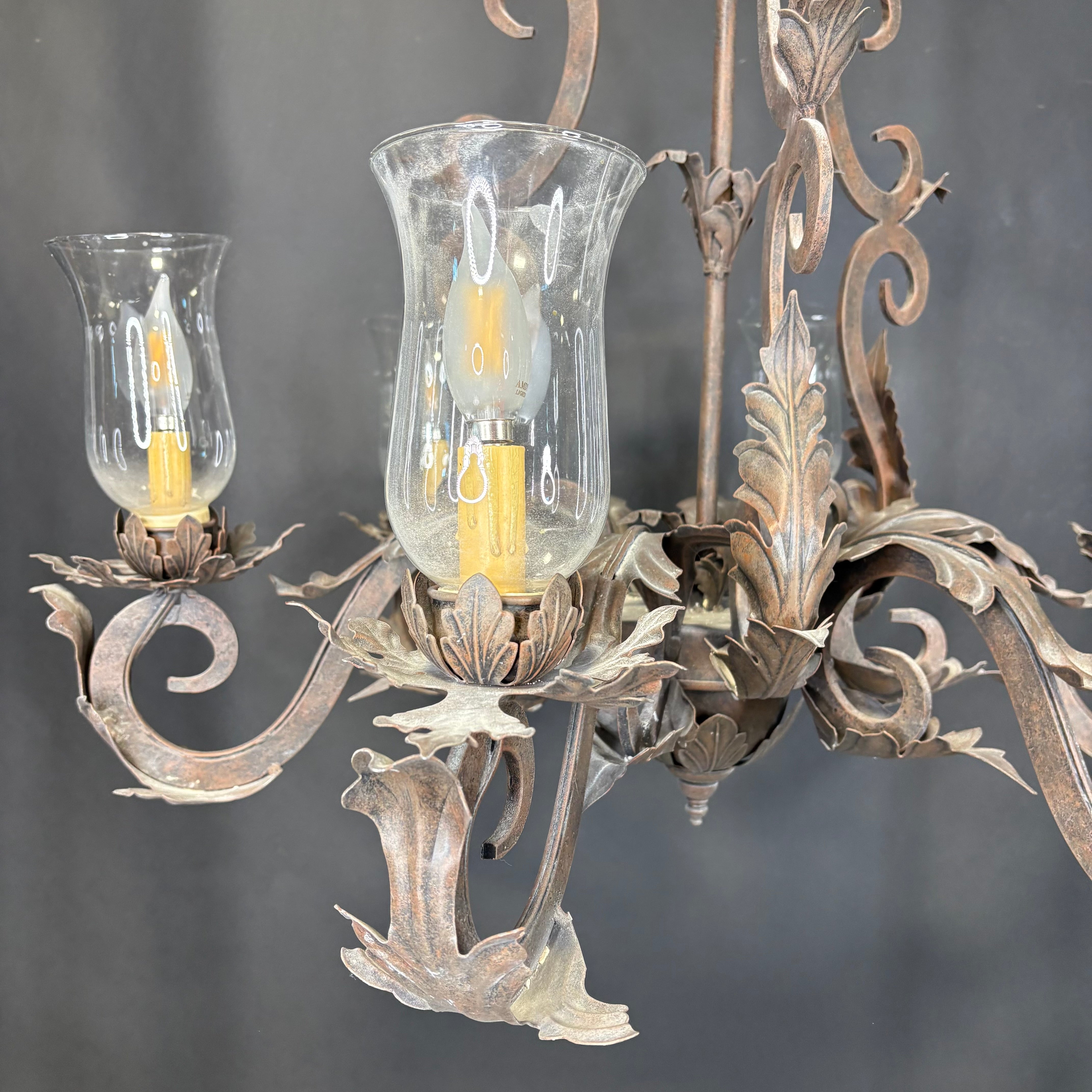 Arte De Mexico 6-Light Bronze Brushed Iron and Glass Chandelier 32” Diameter x 40”