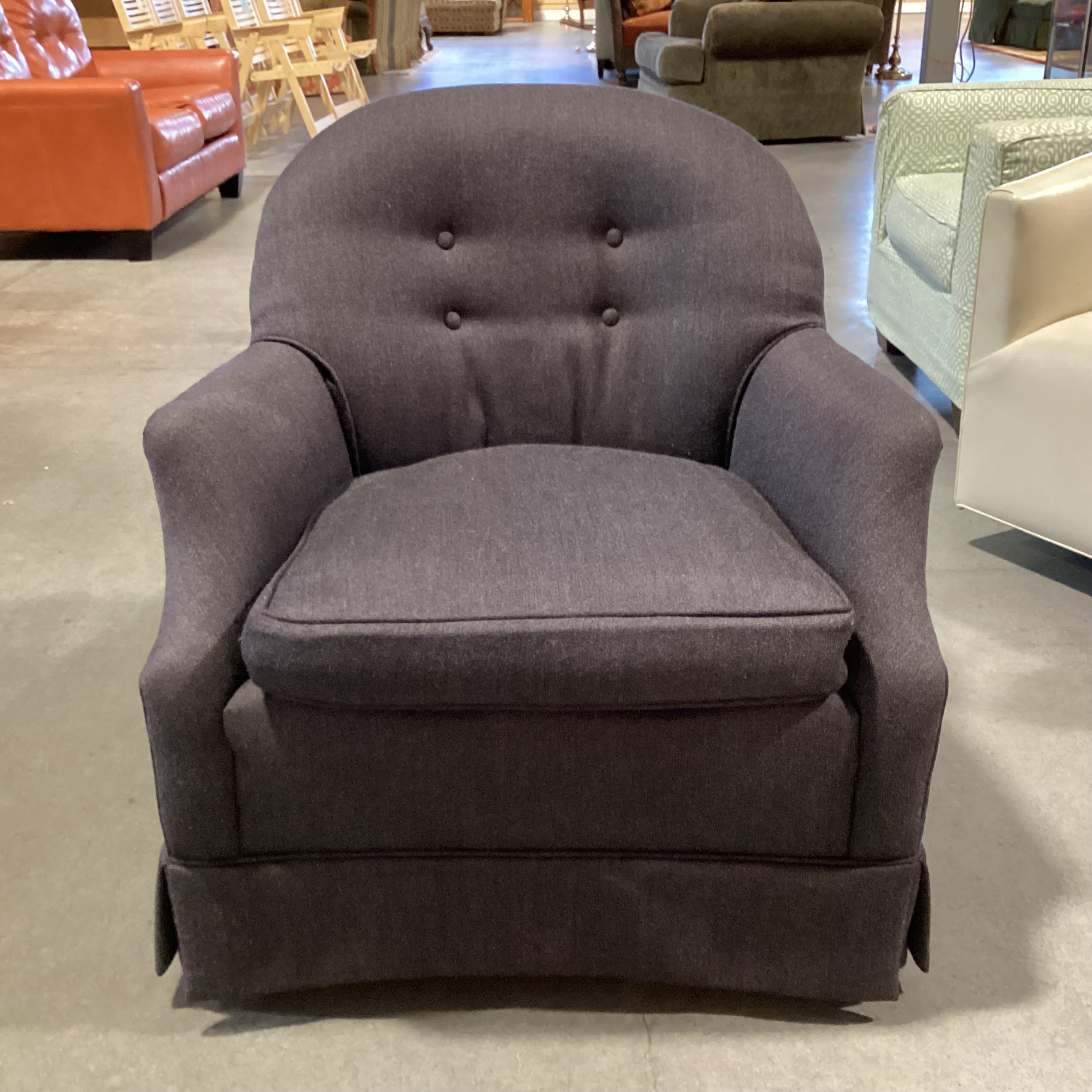 Charcoal Wool Blend Felt Button Tufted Back Swivel Rock Chair 30"x 31"x 30"