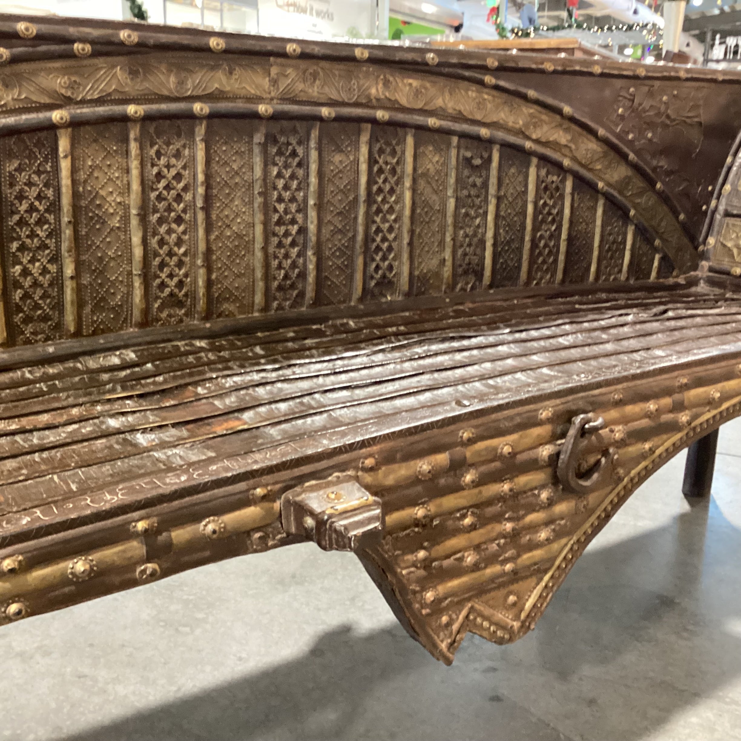 Antique Mogul or Bullock  OX Cart Wood Iron & Brass Bench 92"x 26"x 32"