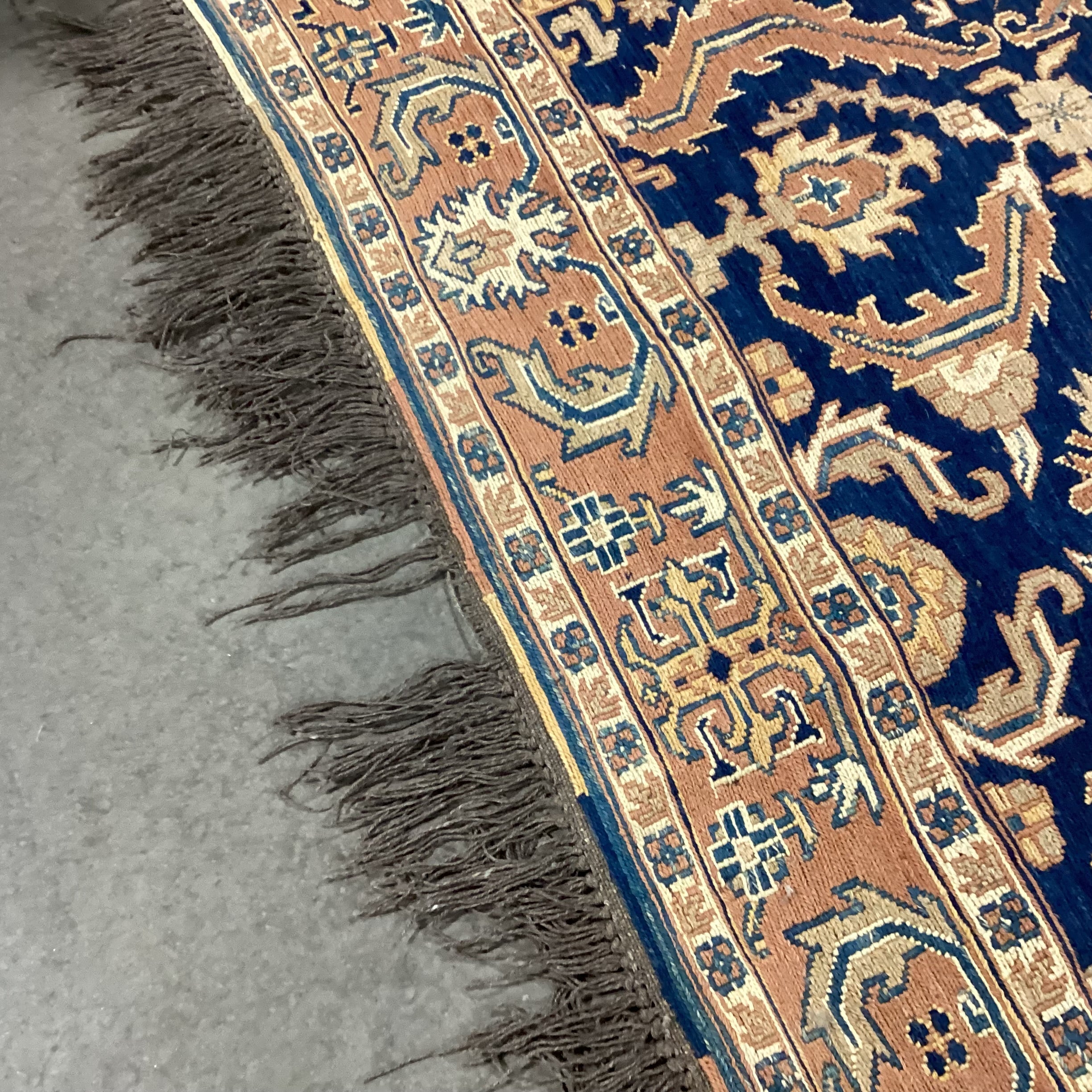 Vintage Antique Terracotta & Blue Hand Woven Wool Rug 4'9"x 7'