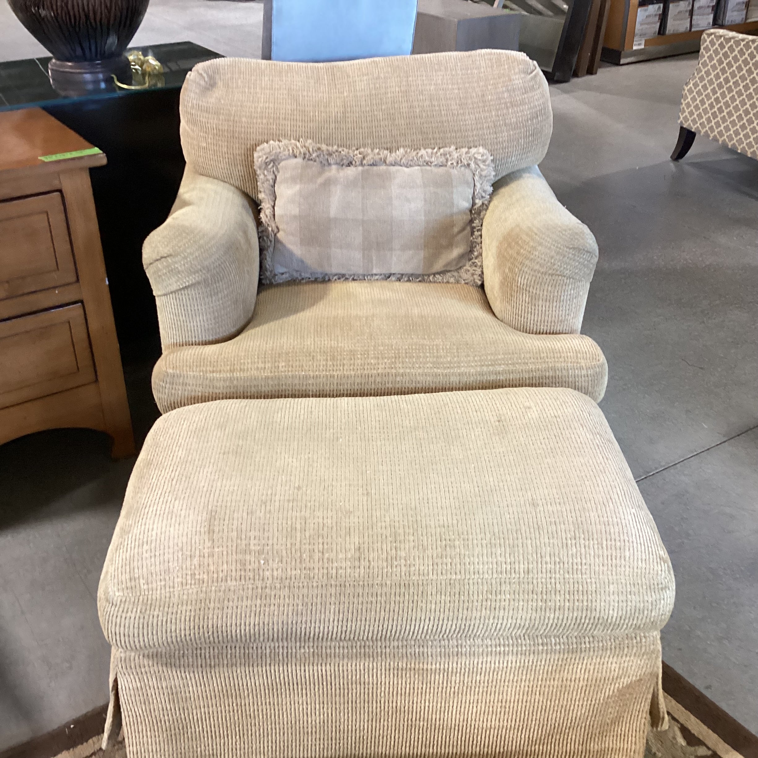 Lockhart Furniture Golden Chenille Woven & Down Mix with Ottoman on Casters Chair 36"x 36"x 31"