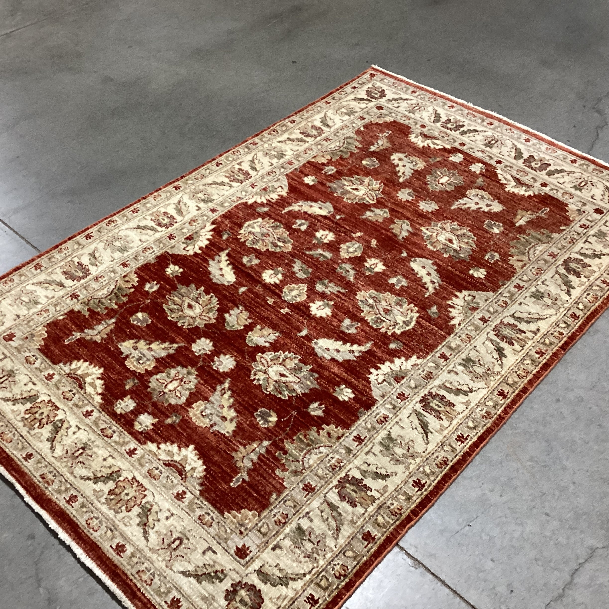 Afghan Oushak Rust & Cream Handwoven Wool Rug 4'2"x 6'4"