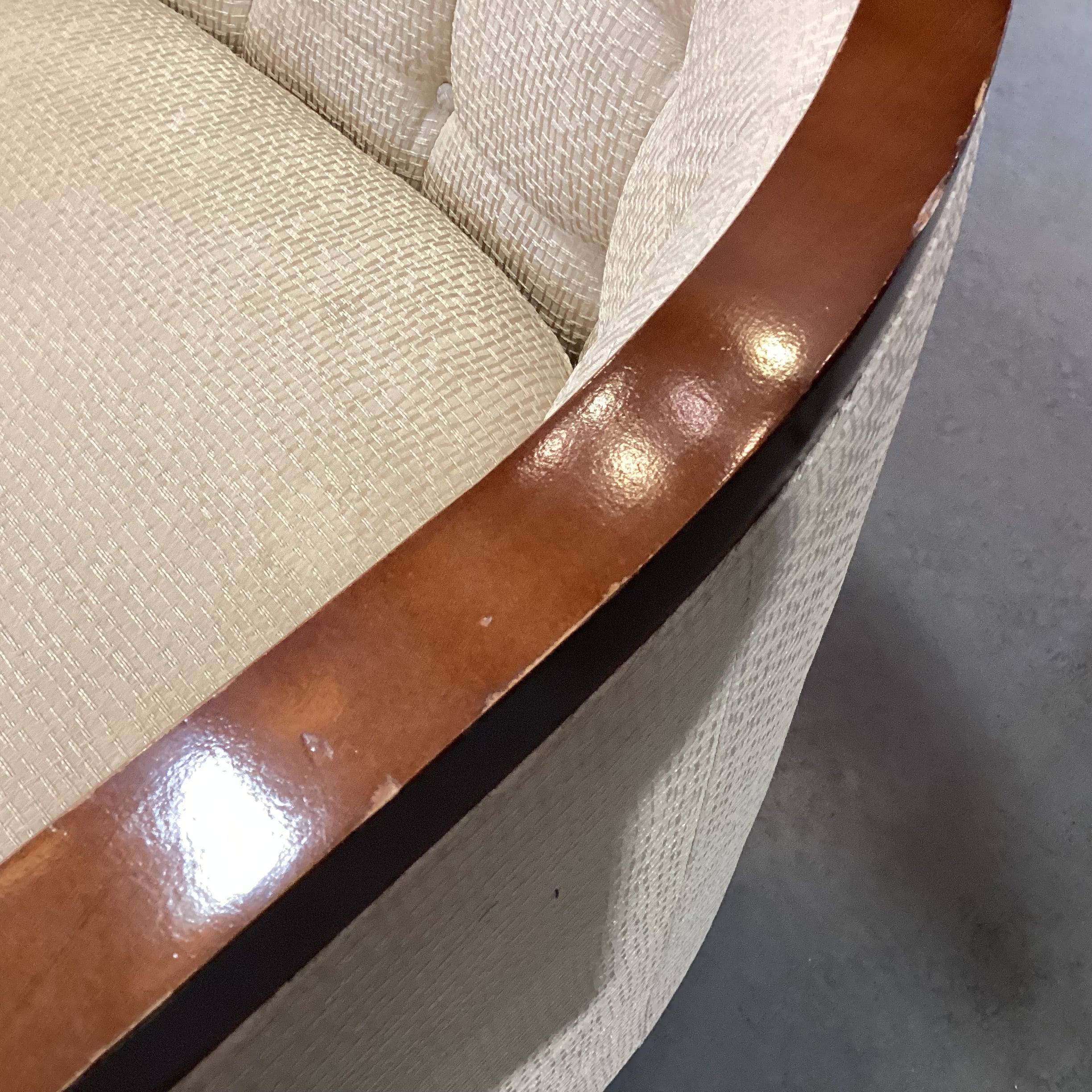 Baker Furniture Golden Silky Woven with Button Tufting Half Moon Chair 36"x 31"x 30.5"