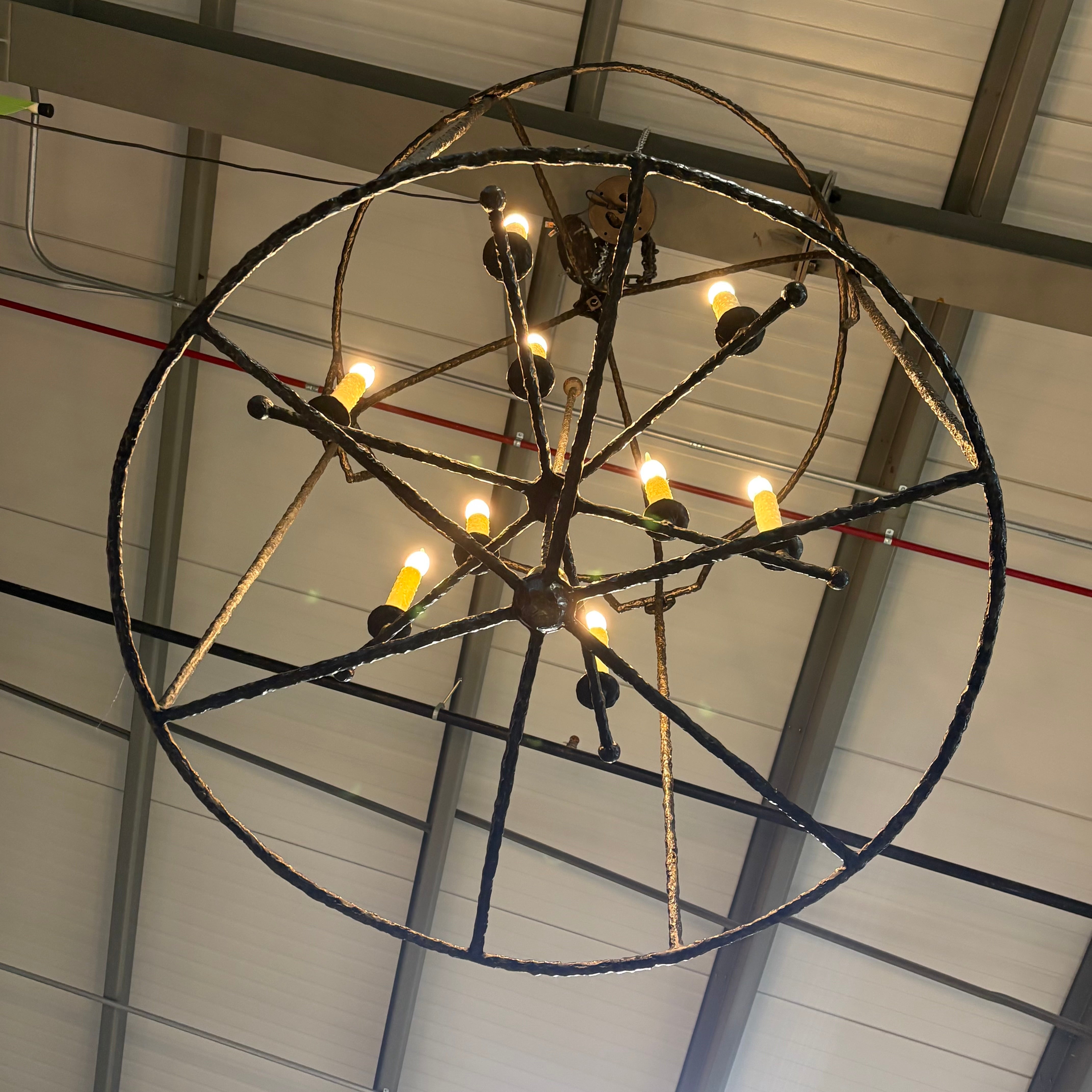 Rustic Oversized 12-Light Texture Iron Lantern Chandelier
