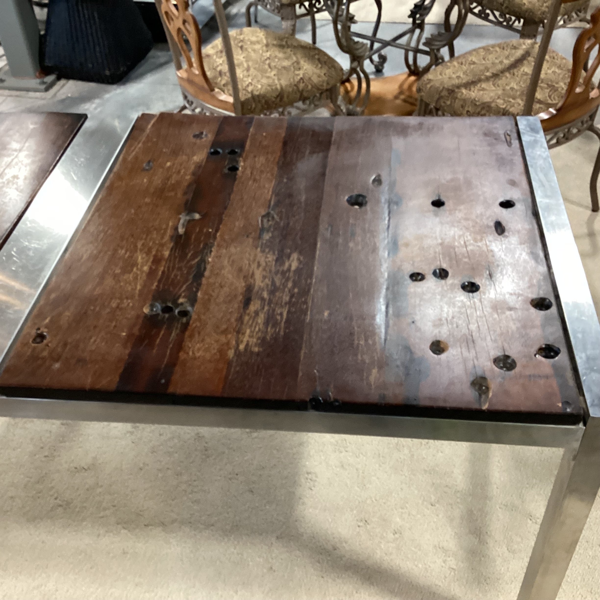 Custom Salvaged Antique Recycled Wood From Chinese Trading Boats & Metal Dining Table 78"x 34.5"x 30"