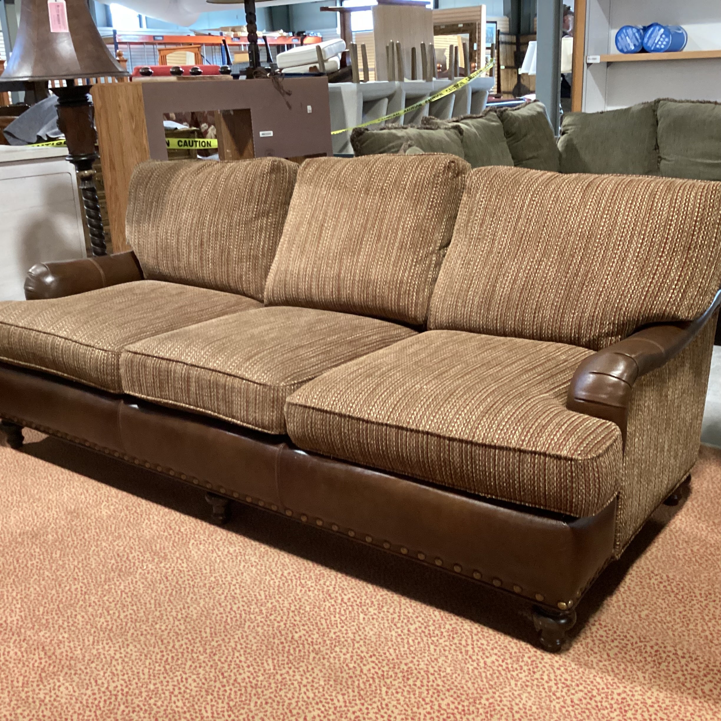 Massoud Gold & Rustic Woven Leather Nailhead Sofa 89"x 40"x 33"
