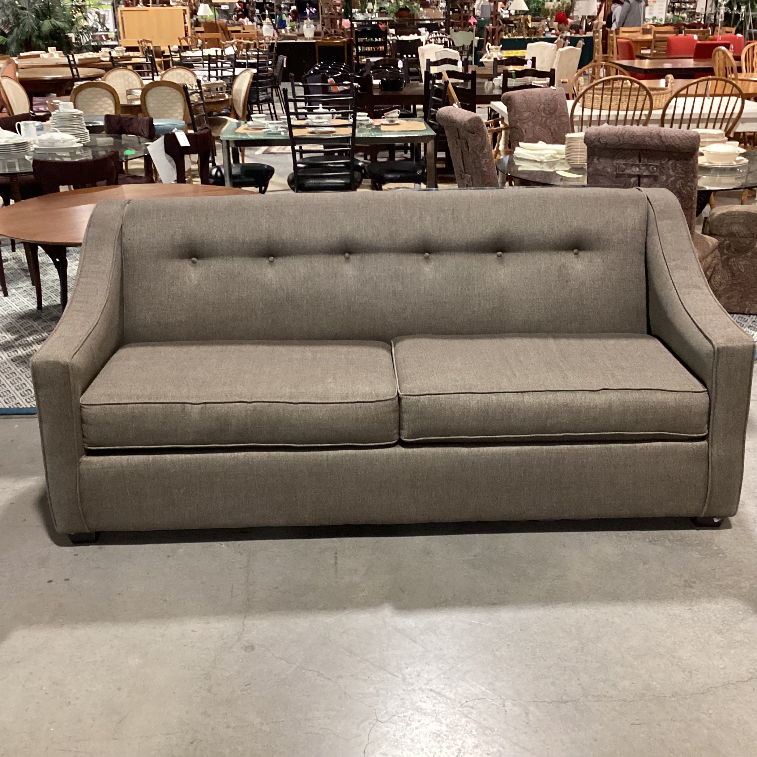 Taupe Brown Woven Slope Arm & Button Tufted Back Sofa 81"x 37"x 35"