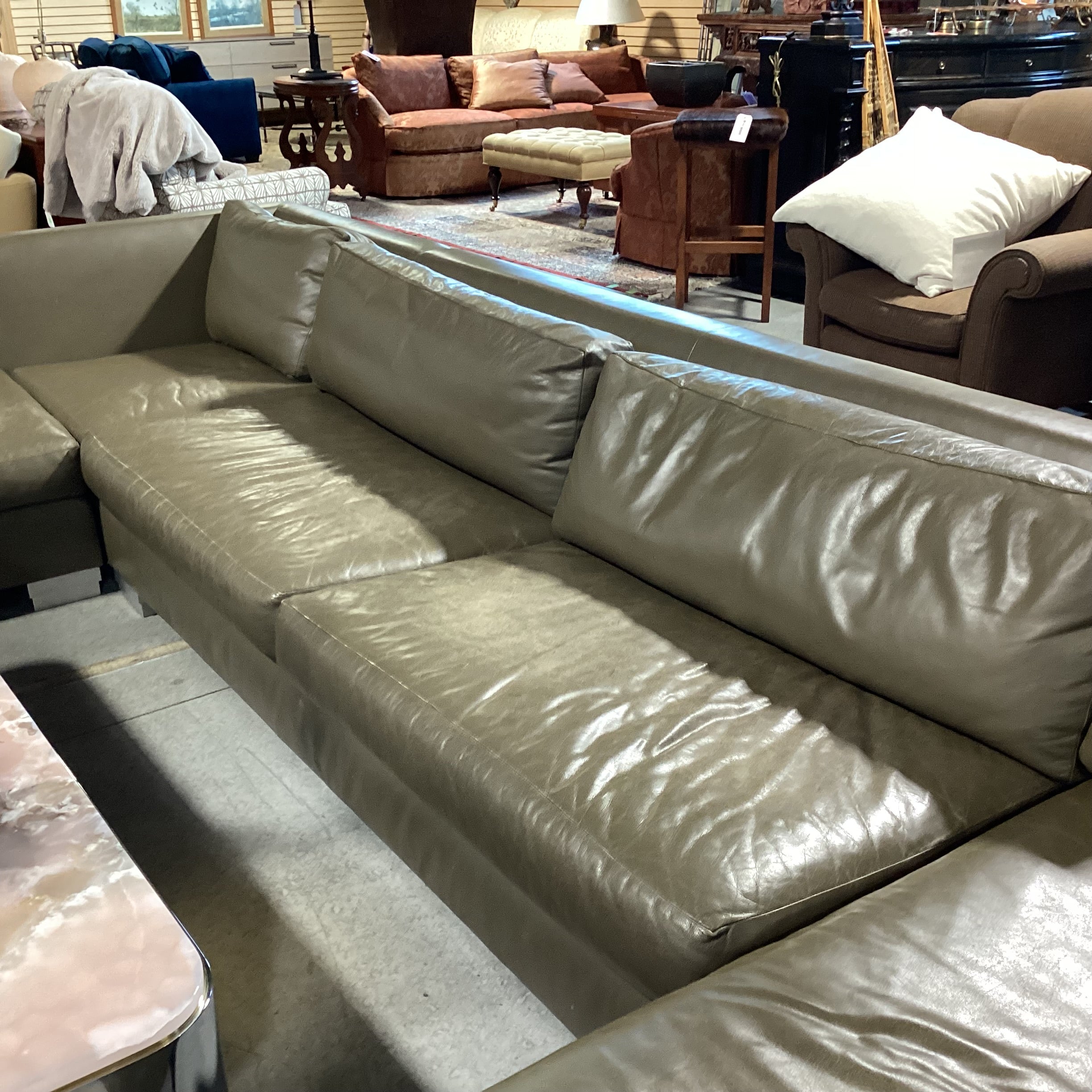 Modern Taupe Grey Leather Down Mix 4 Piece Sectional 76"x 162"x 62"x 40"x 28"