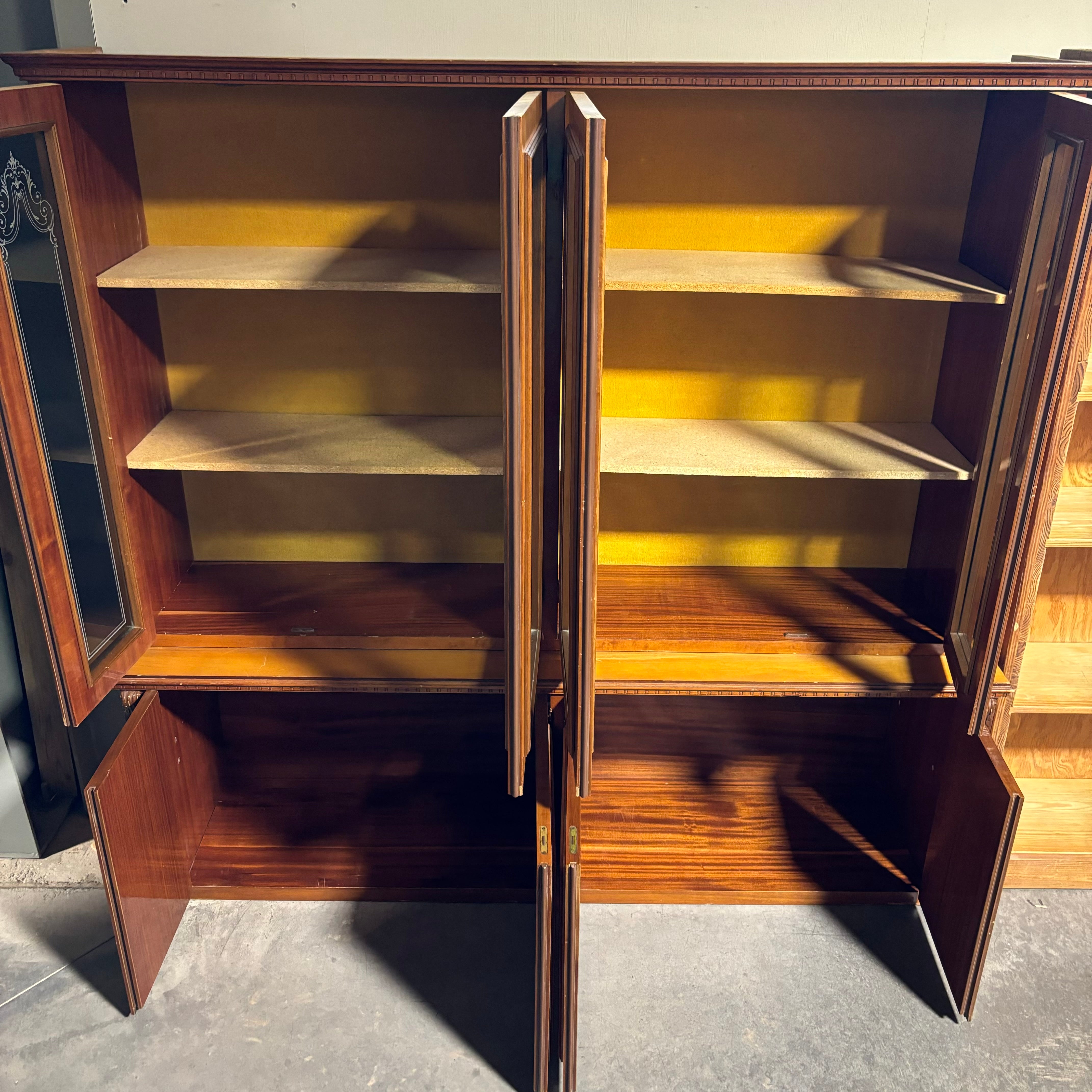 4 Glass Door 4 Wood Door Carved Detail Particle Board Shelves China Hutch 71.5"x 17.5"x 68.5"