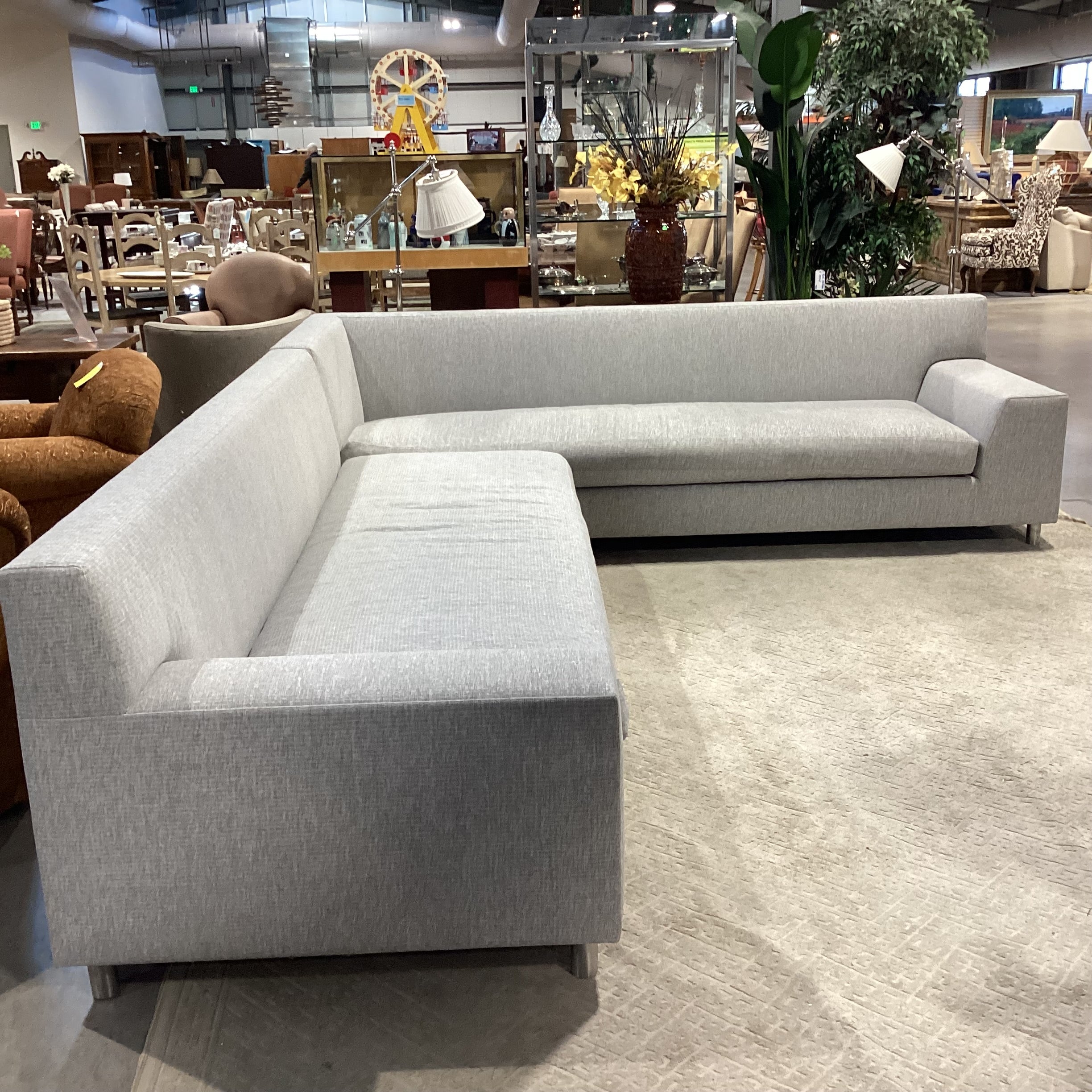 Modern Grey Woven Bench Cushions 2 Piece Sectional 144"x 115"x 41"x 34"