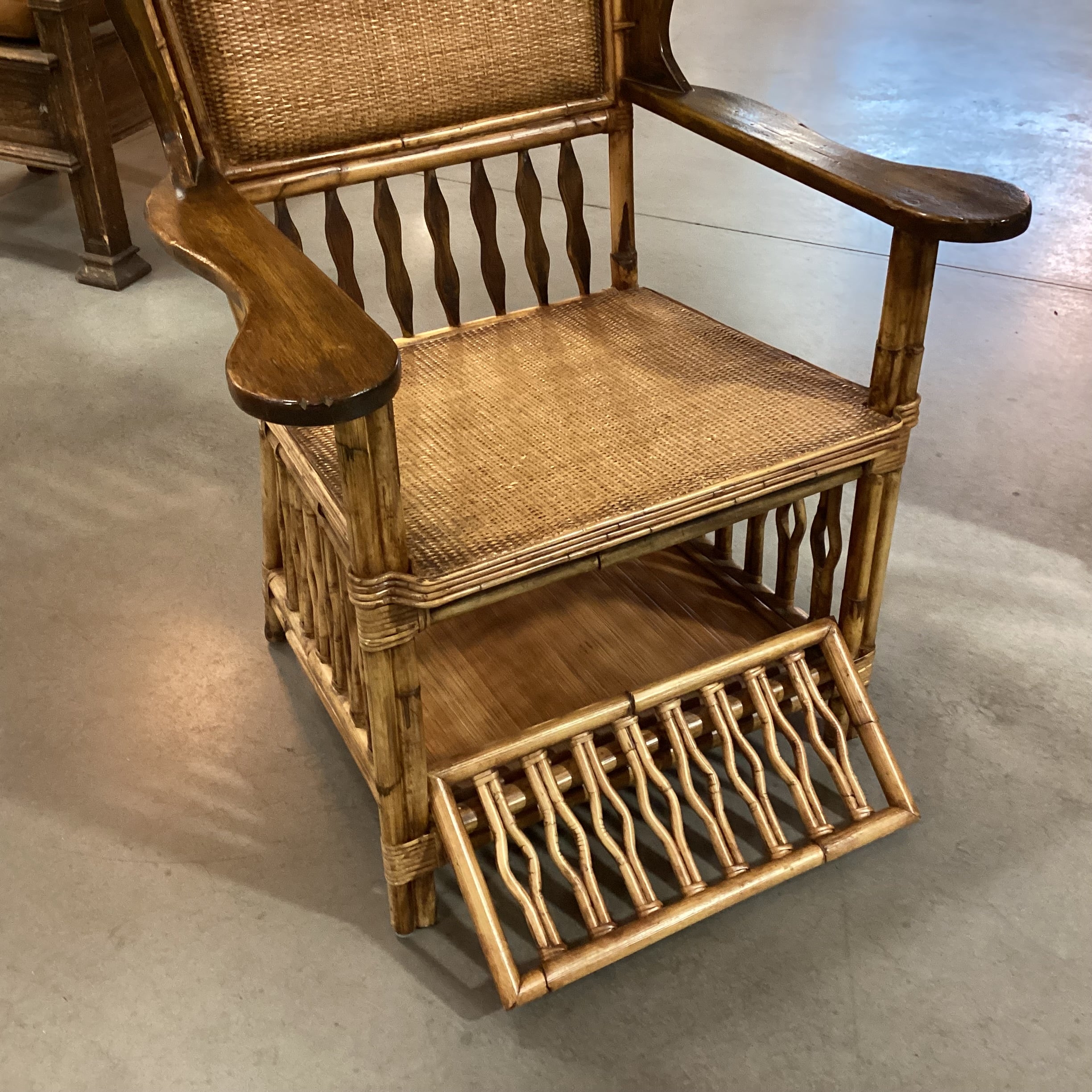 Palecek Bamboo Wood & Rattan Woven with Bottom Storage Arm Chair 30"x 26"x 42"