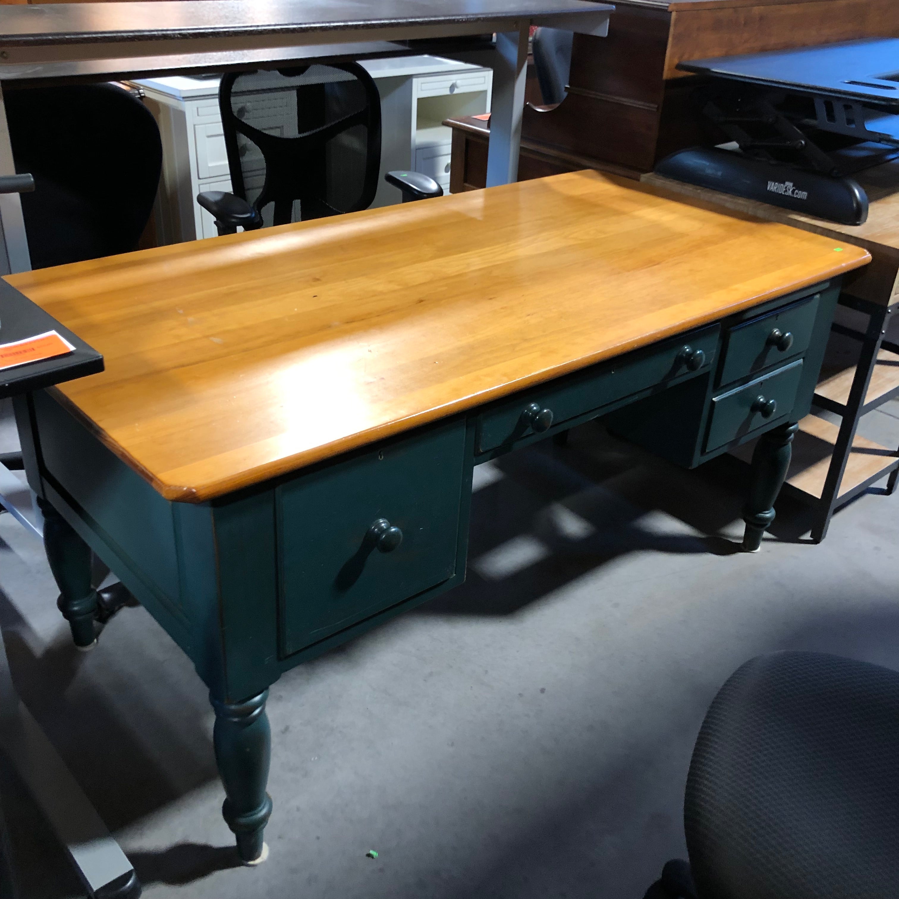 Lexington Solid Light Finish Top and Green Rustic Style Wood Desk 64"x 32"x 30.5"