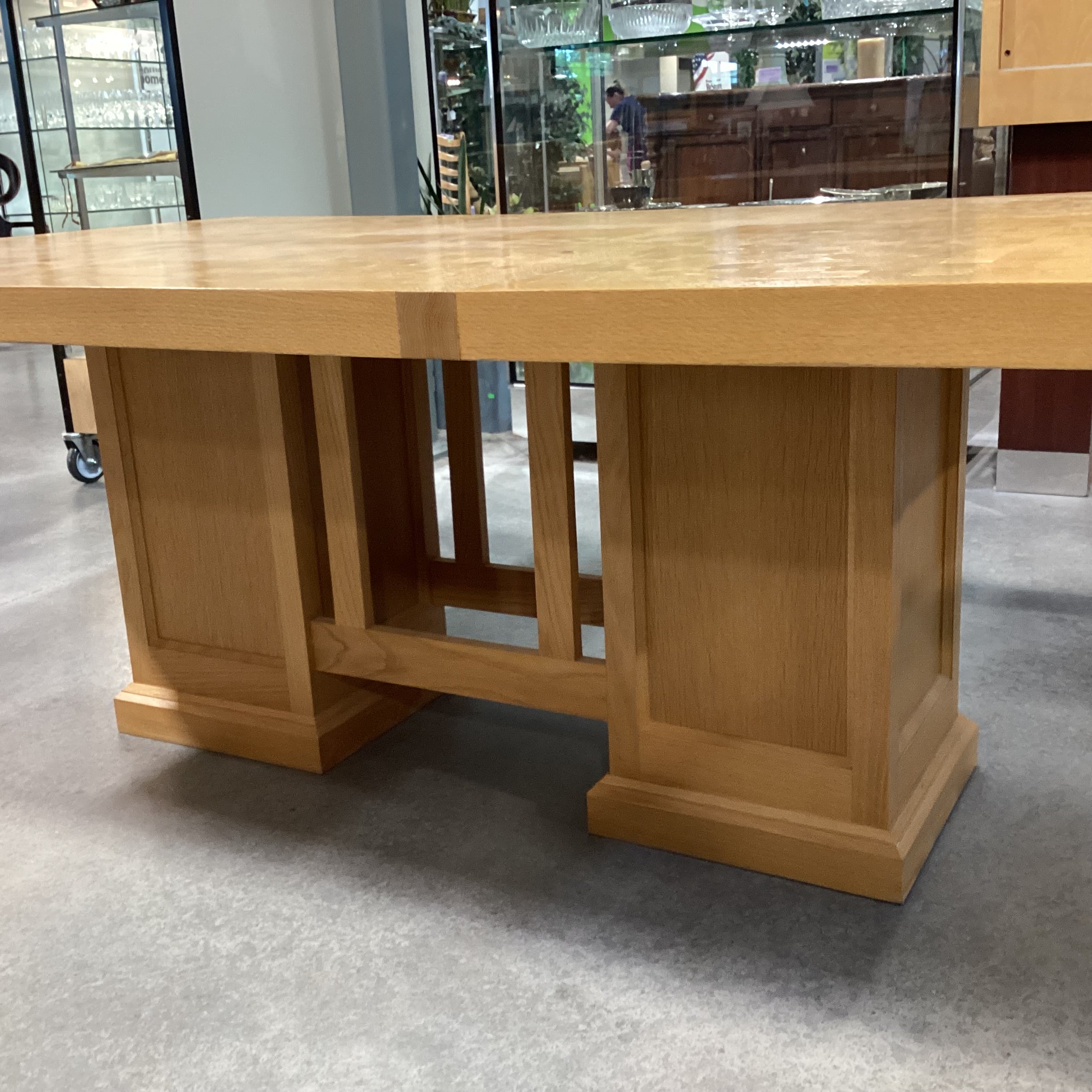 Frank Lloyd Wright Style Light Oak with Block Style Inset Dining Table 77.5"x 49.5"x 29.5"