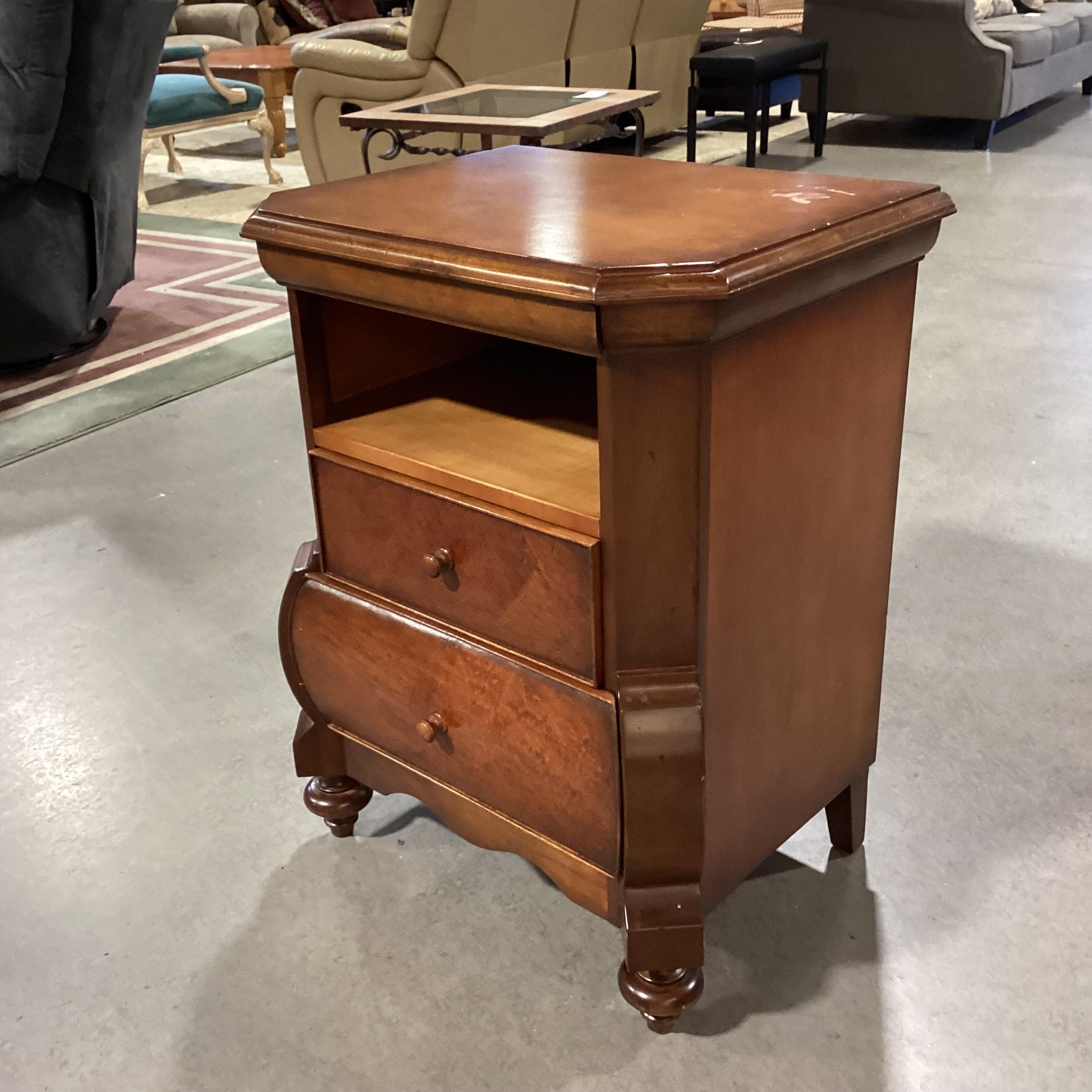 Southcone Carved Finished Wood 2-Drawer with Open Cubby Night Stand 24"x 18"x 31"