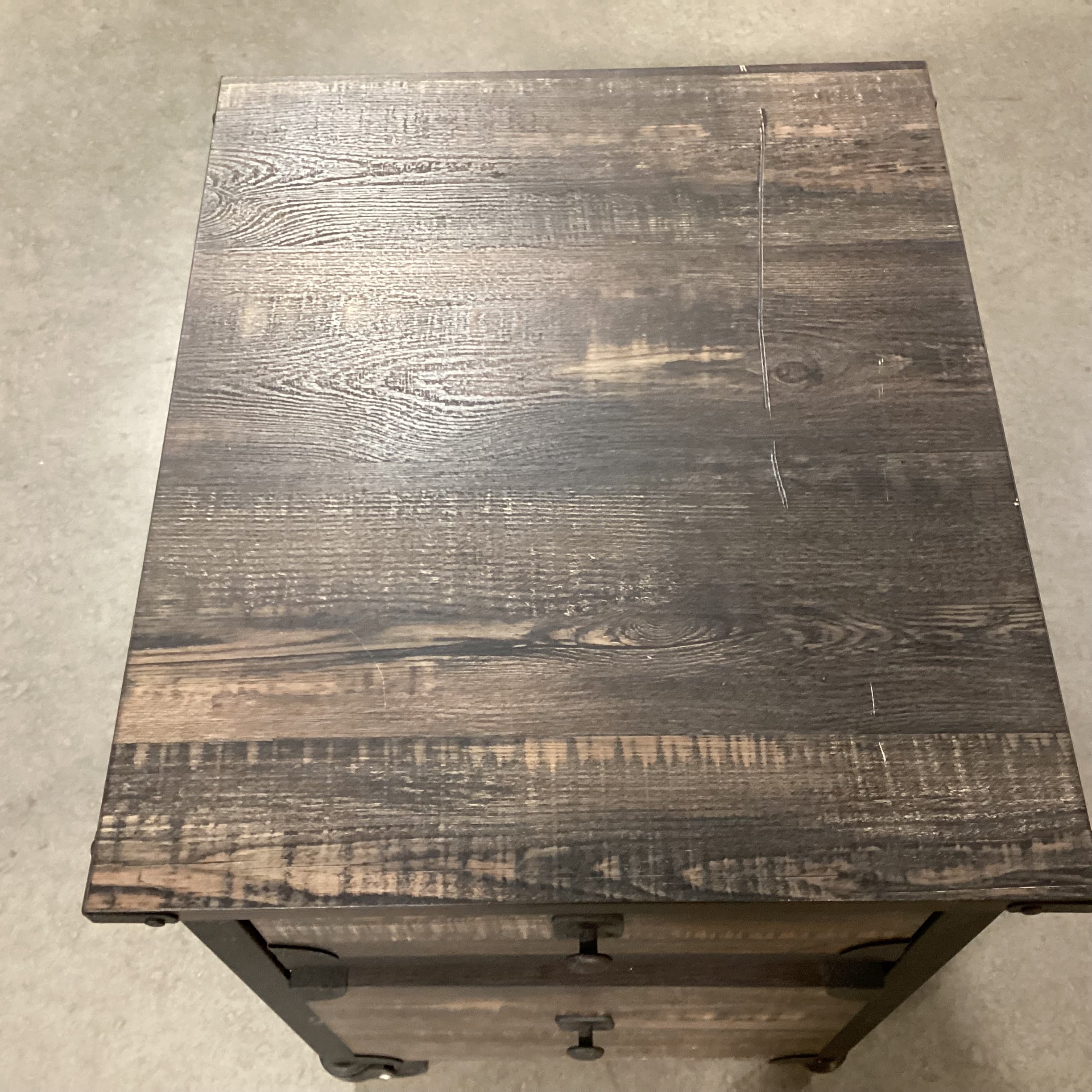 Carbon Oak Wood Style Laminate & Metal on Casters 2 Drawer End Table 18"x 21.5"x 26.5"
