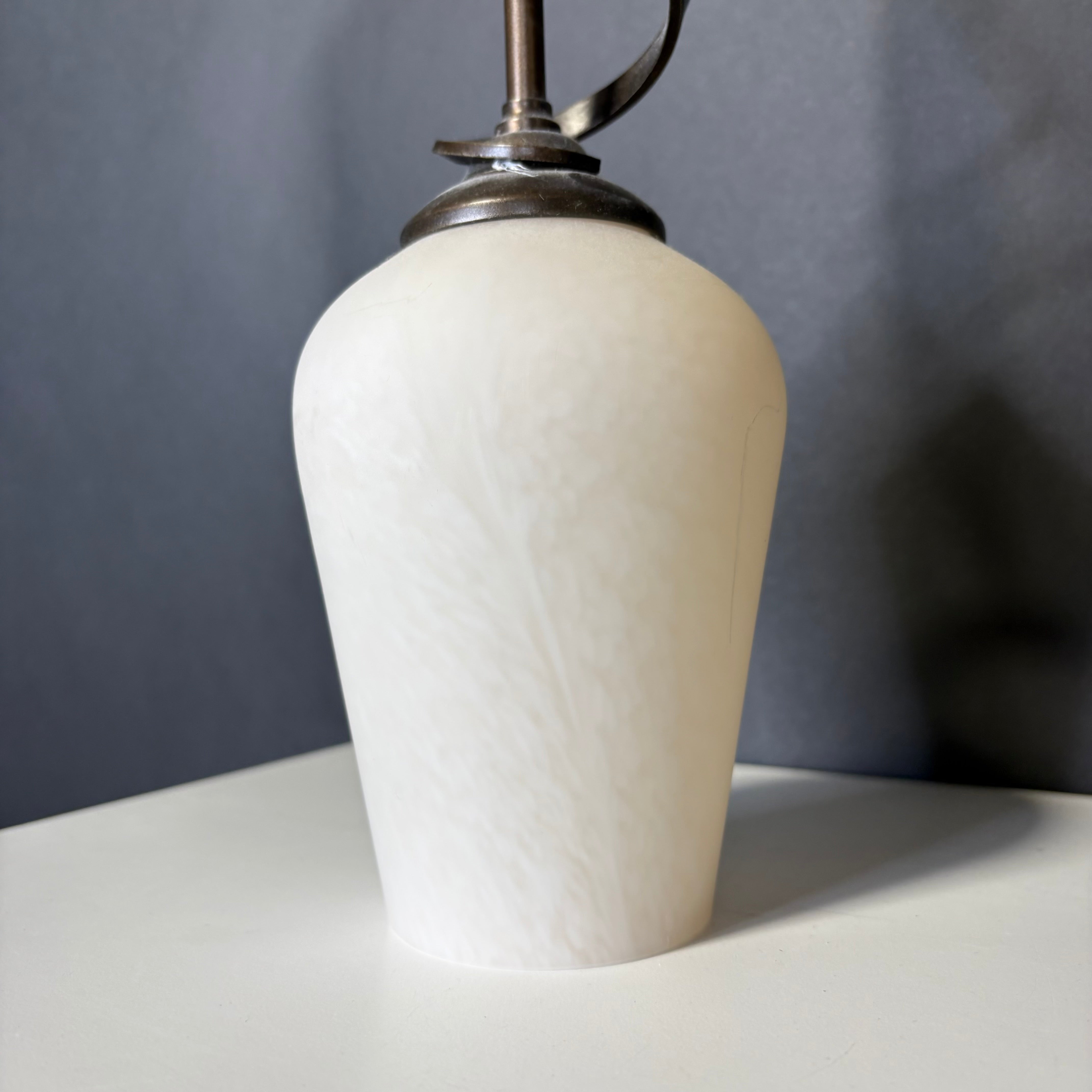 Hubbardton Forge Flora 1-Light Bronze Metal with Opal Milk Glass Shade Down Stem Ceiling Pendant 3.9” Diameter @ Shade x 60”