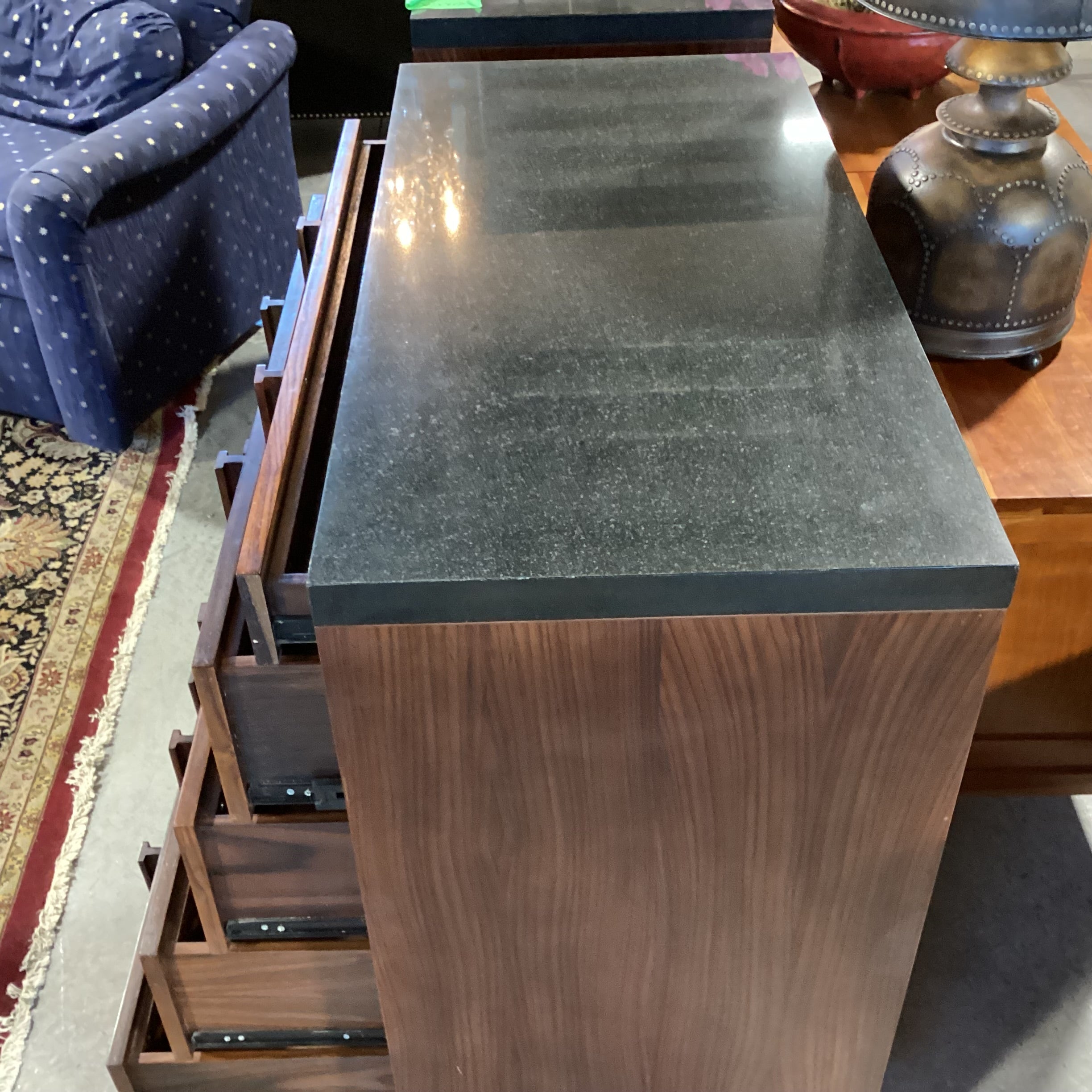 Dark Finish Wood & Black Stone 5 Drawer Chest Dresser 39.5"x 20"x 39.5"