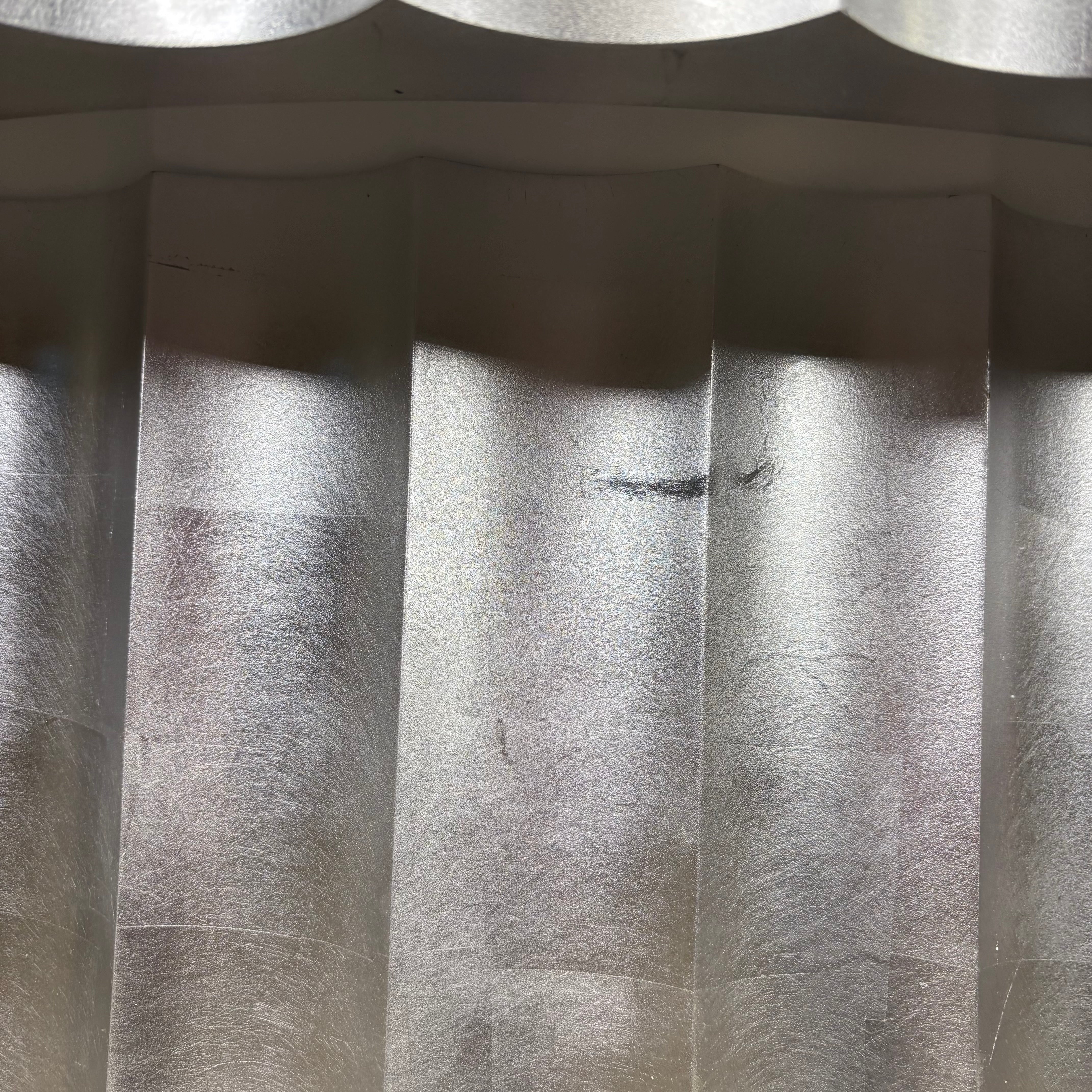 Art Deco Modern 12-Light Silver Leaf and Chrome Upside Down Cake Chandelier 39” Diameter x 60”