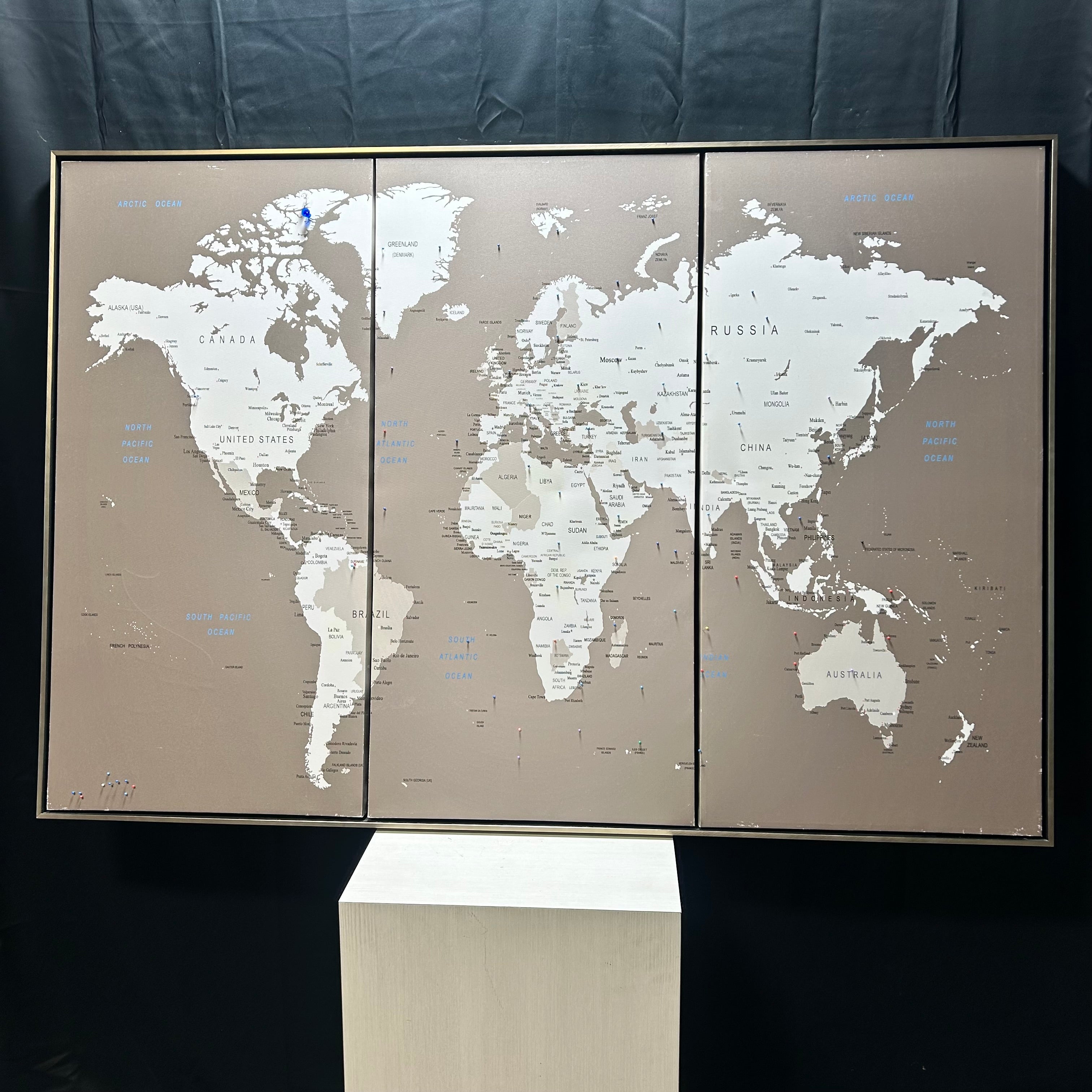 Large Segmented Push Pin Wold Map 68"x 46"