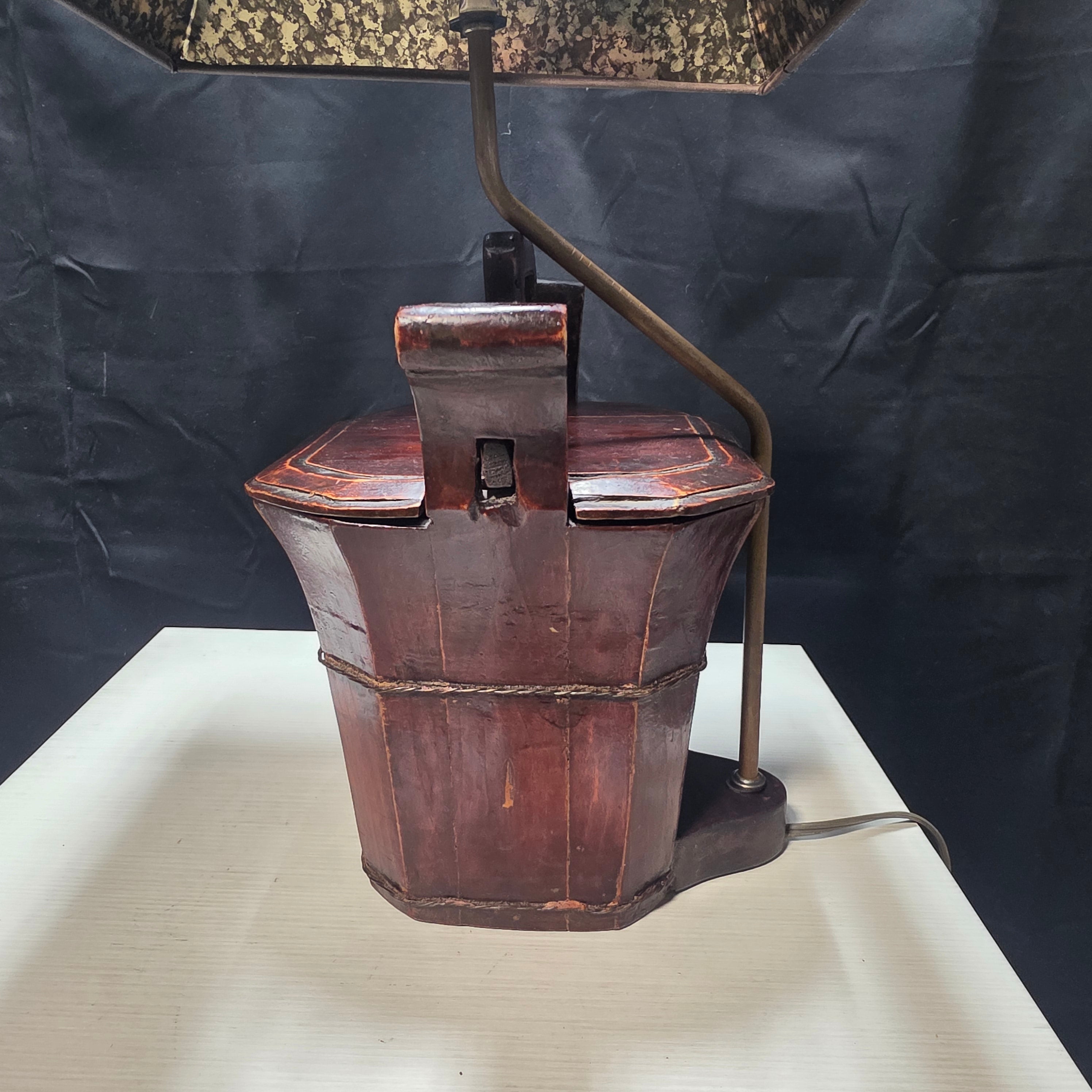 Antique Chinese Rice / Water Bucket Turned Into a Lamp 11.5"x9"x23.5"