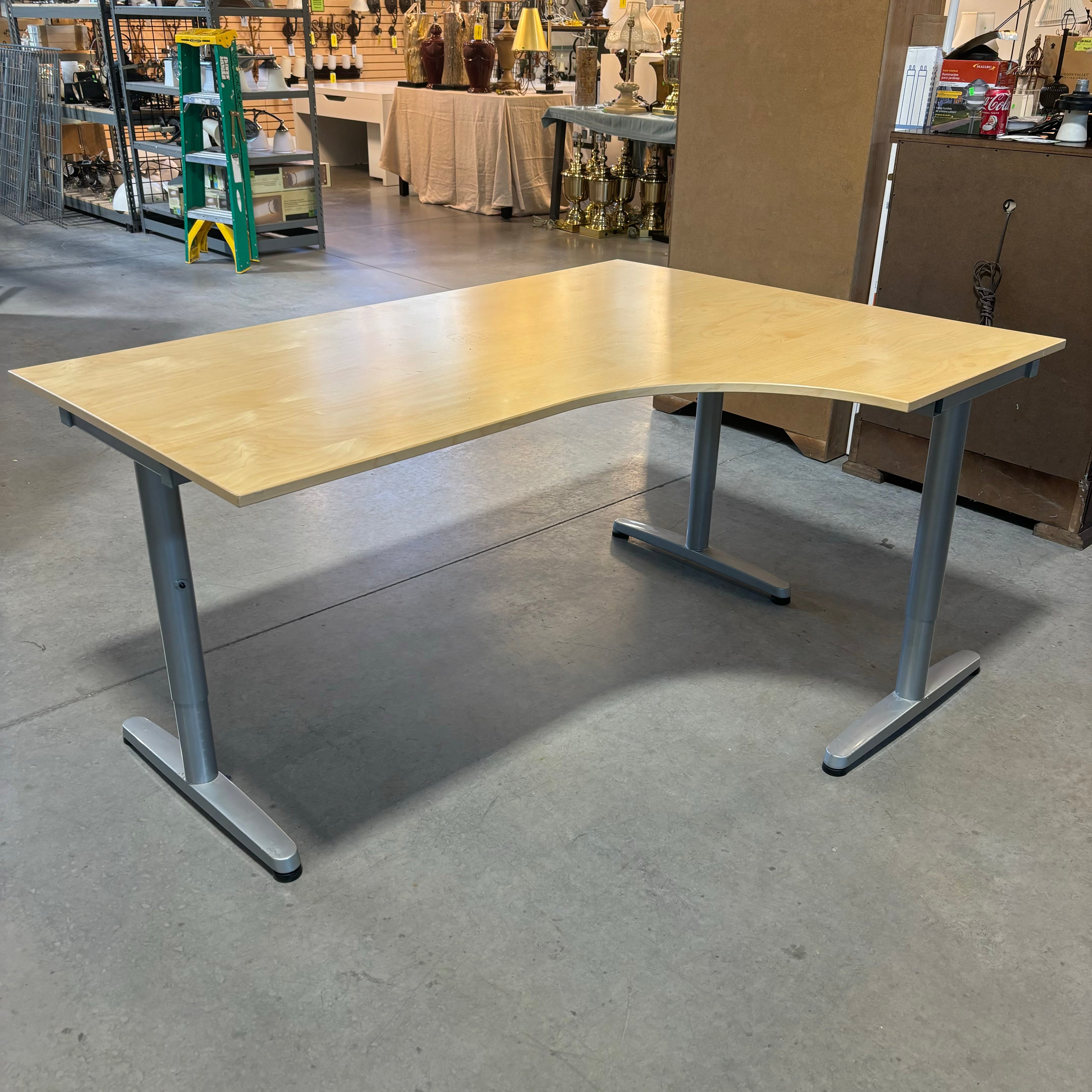 Wood Style Laminate with Metal Base Adjustable Desk 63"x 47"x 27" to 30"