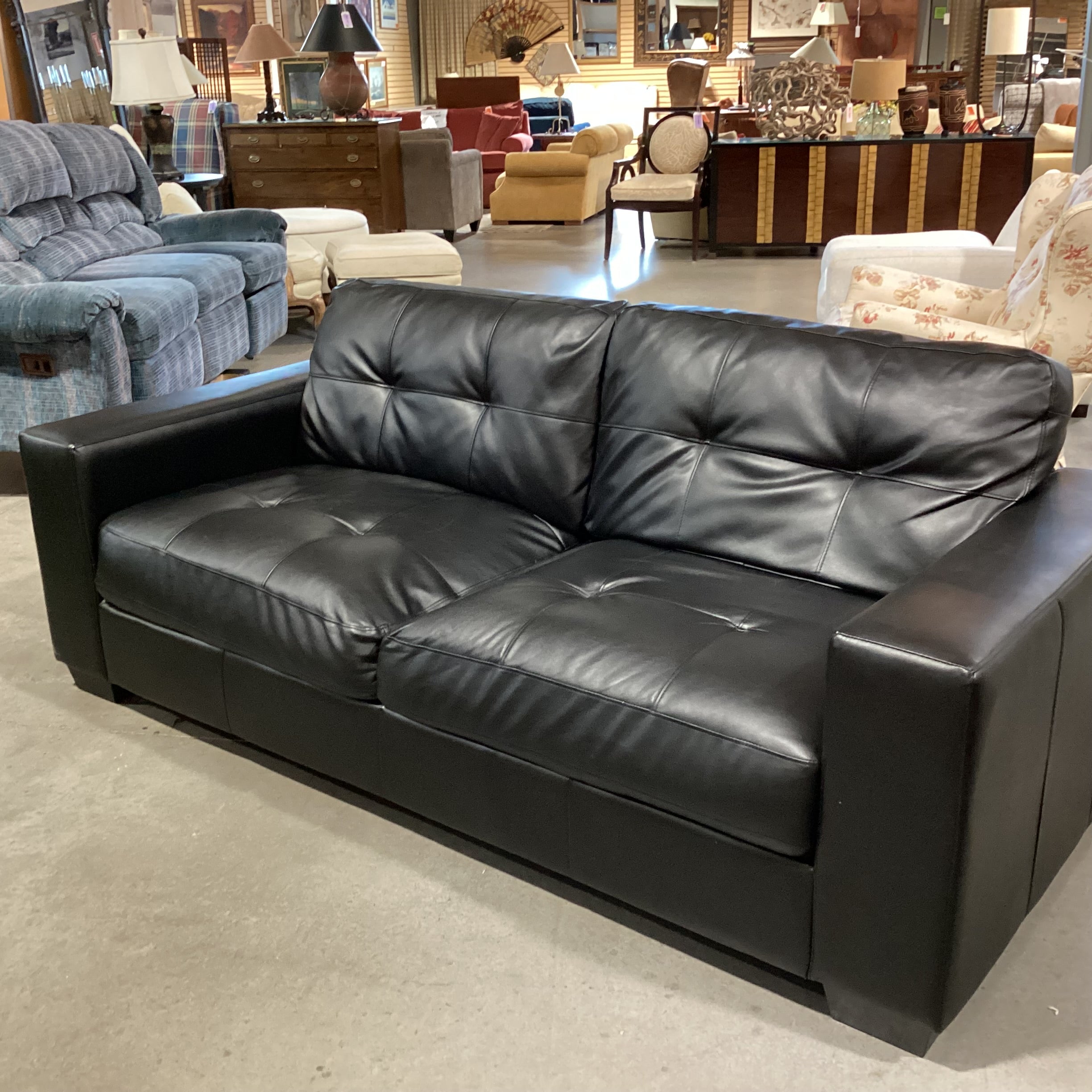 Black Faux Leather Tufted Sofa 82"x 36"x 33"