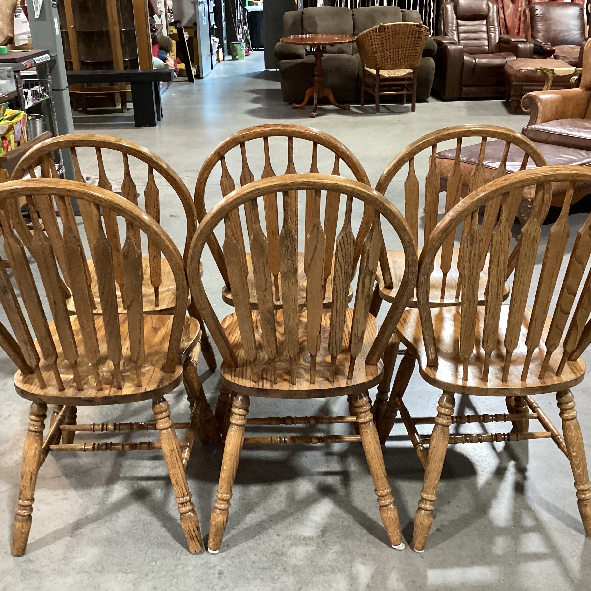 SET of 6 Solid Oak Arched Slat Back Dining Chairs 18"x 18"x 38"