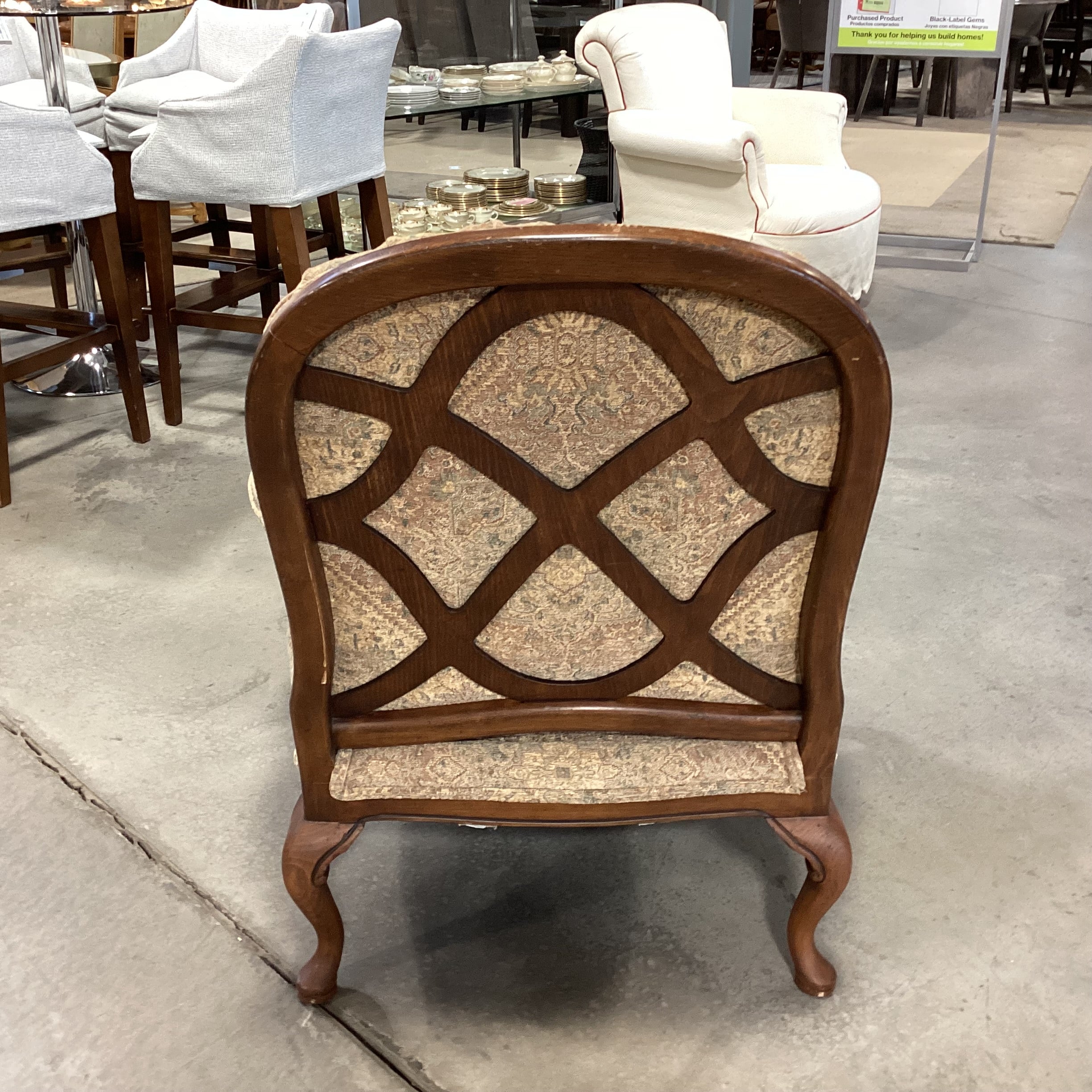 Harden Furniture Carved Wood with Back Detail Gold & Sage Design Chair 35"x 35"x 46"