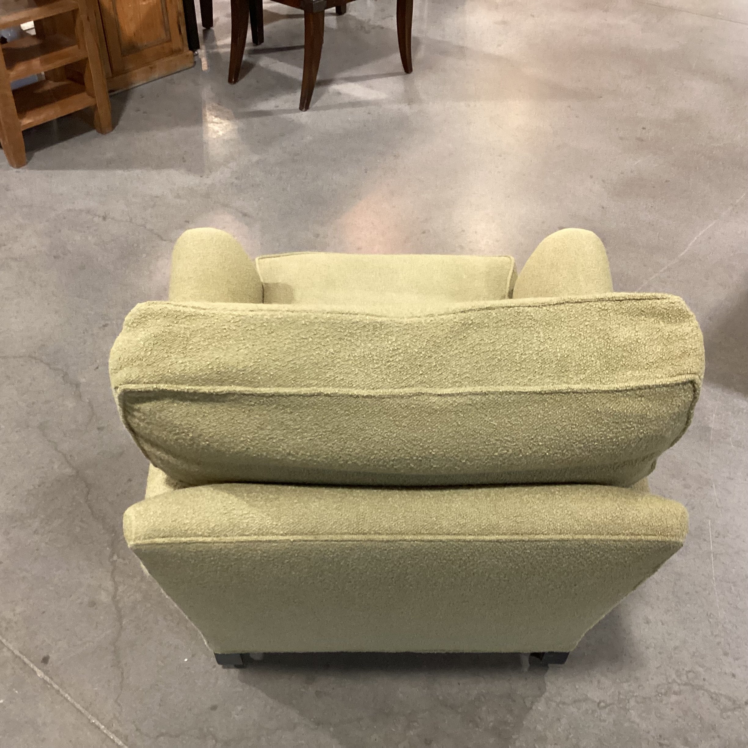 Reed Green Boucle Down Mix on Casters Chair 33"x 40"x 27"