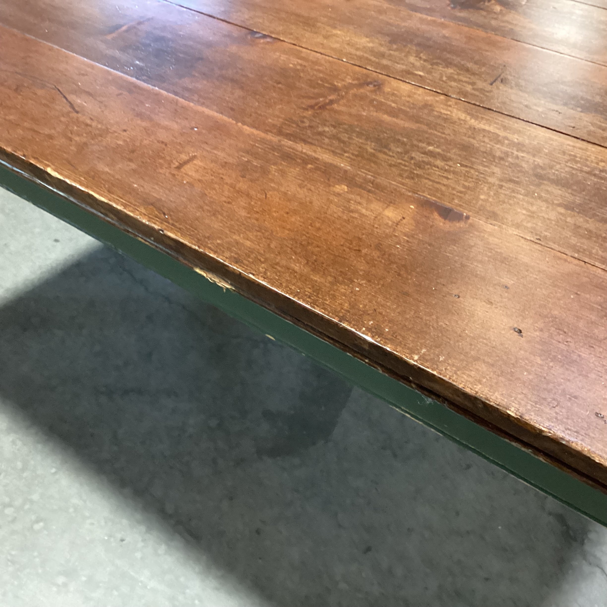 Distressed Finish Plank & Green Wood Coffee Table 48"x 30"x 20"
