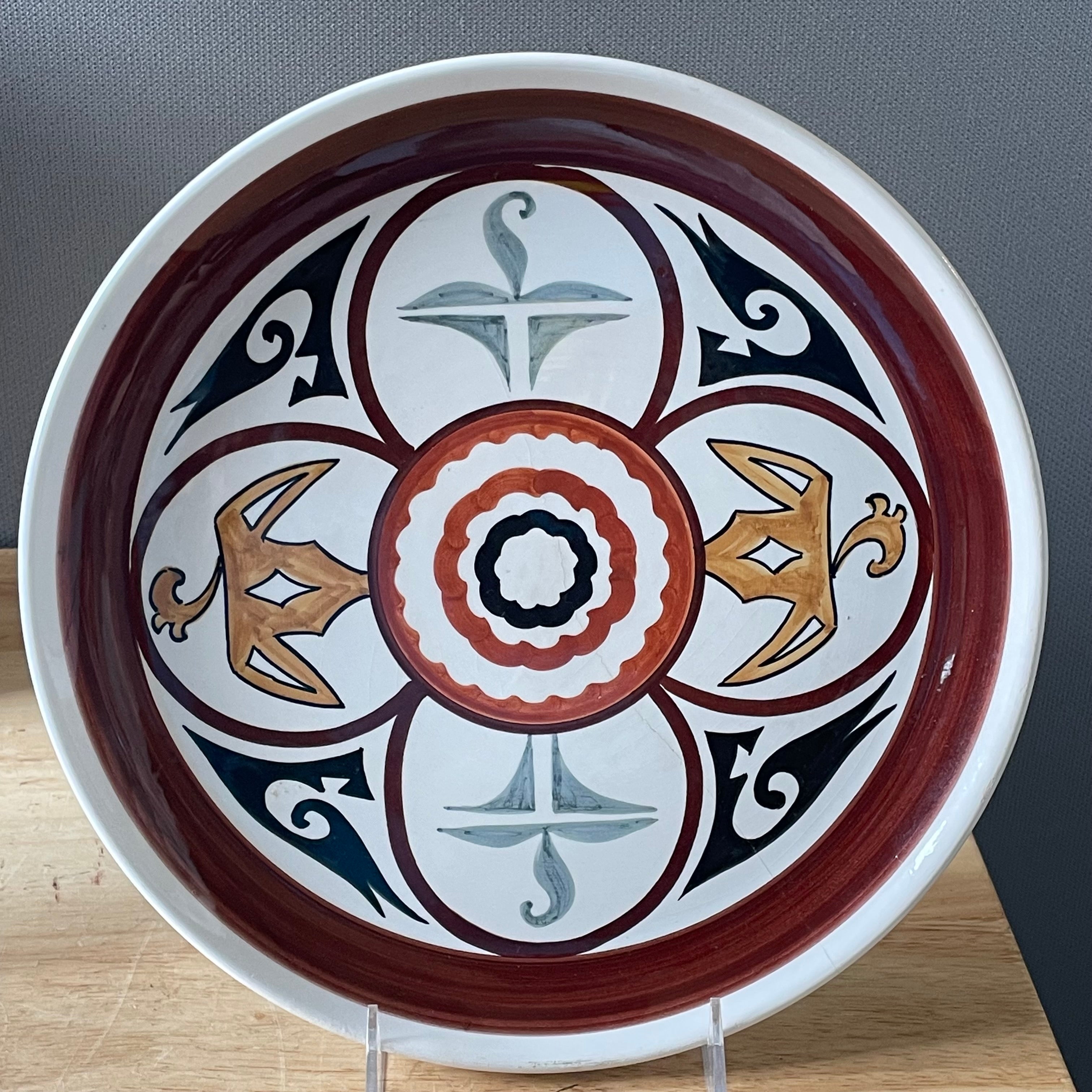 Set of 6 MCM Handcrafted Ceramic American Indian Design Decorative Plates by Ronal Schwarz for Gumps, San Francisco