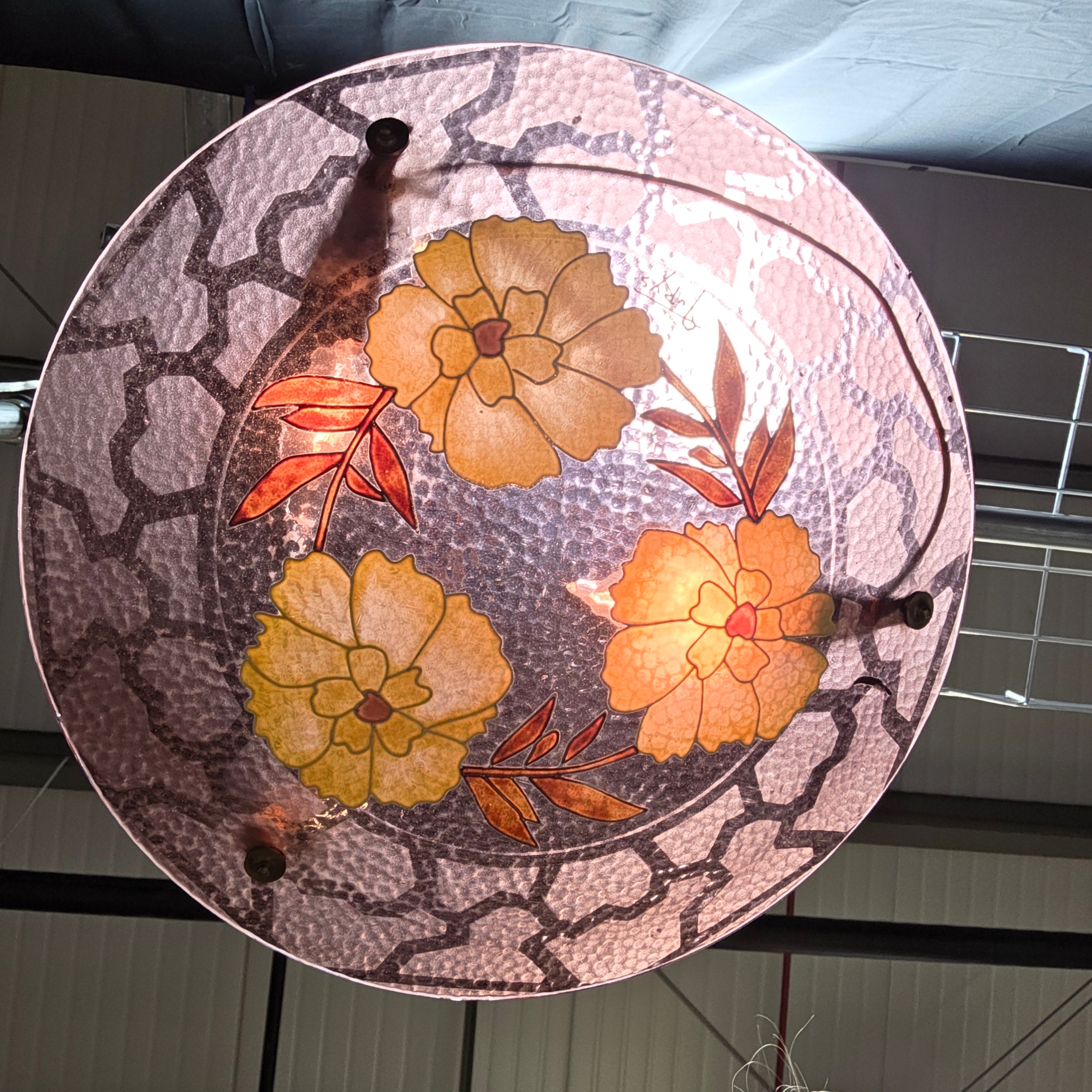 Signed Artist Floral Glass Chandelier 15"Dx16"